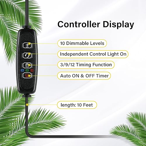 Miniatura 3 de iPower Tiras de luz LED para cultivo de plantas de espectro completo con 3 modos de temporización, 10 niveles regulables, 48 LED por tubo, lámpara