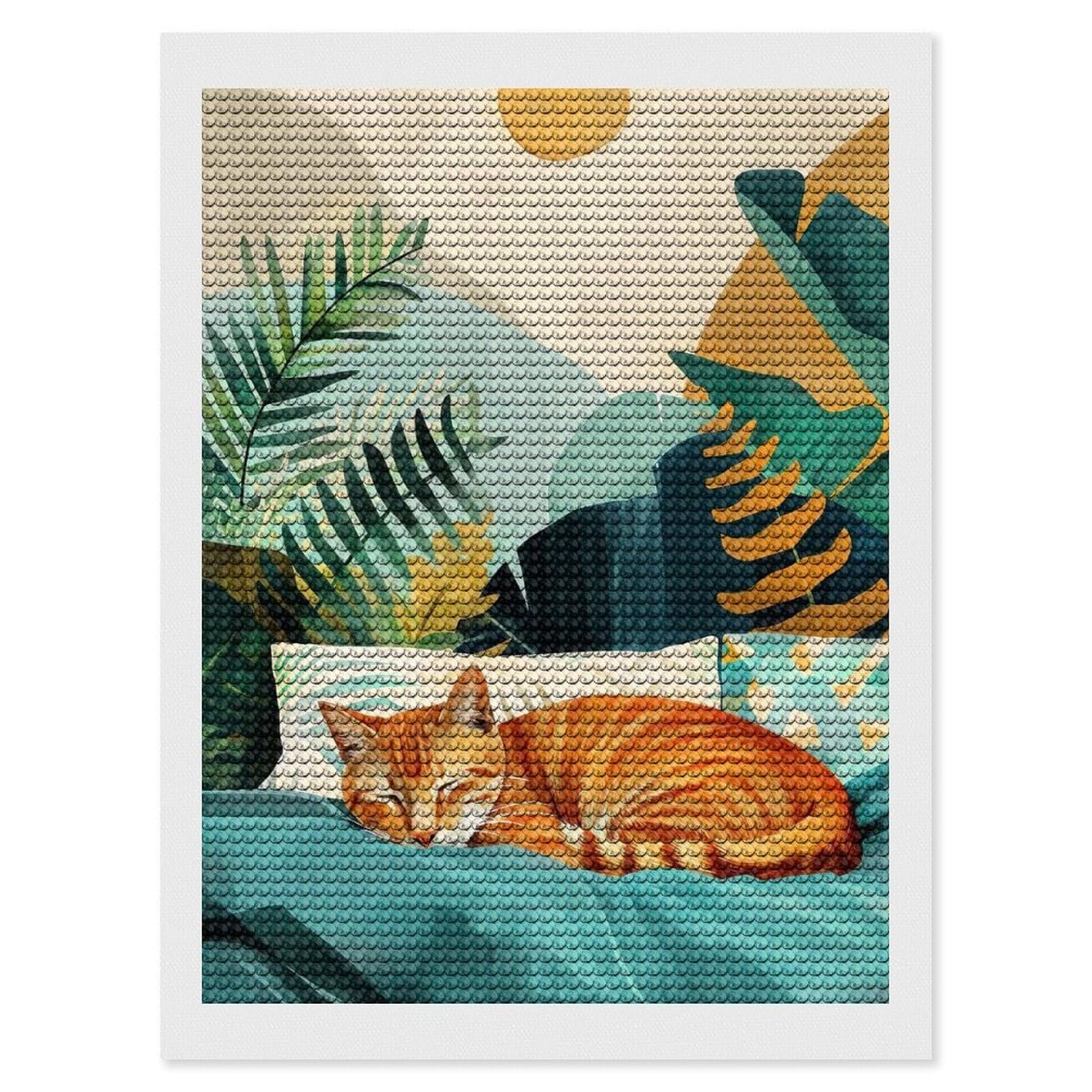 Junmoney Cats Lilfe Diamond Painting Canvas Set 12"x16", for Adults, Bedroom Decor, Good for Quiet Evenings, Festive Craft Gift