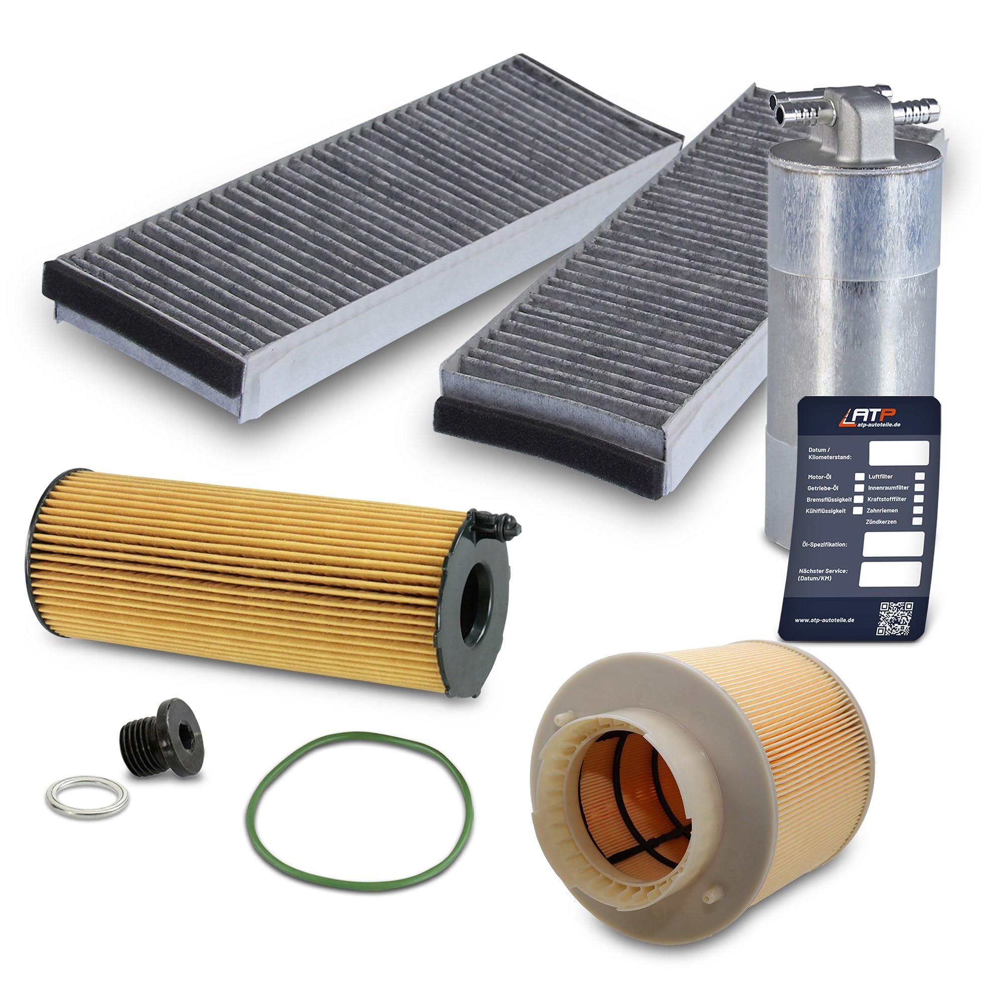 BESTPRICE Paquete de inspecci—n juego de filtro con 1x filtro de aceite, 2x filtro de aire de cabina, 1x filtro de aire,de combustible, 1x etiqueta de cambio de aceite compatible con AUDI A6 C6 4F