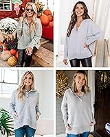 Vista 4 de Zwurew Sudaderas con capucha para mujer, sudadera de gran tamaño, manga larga, camiseta Henley con bolsillo