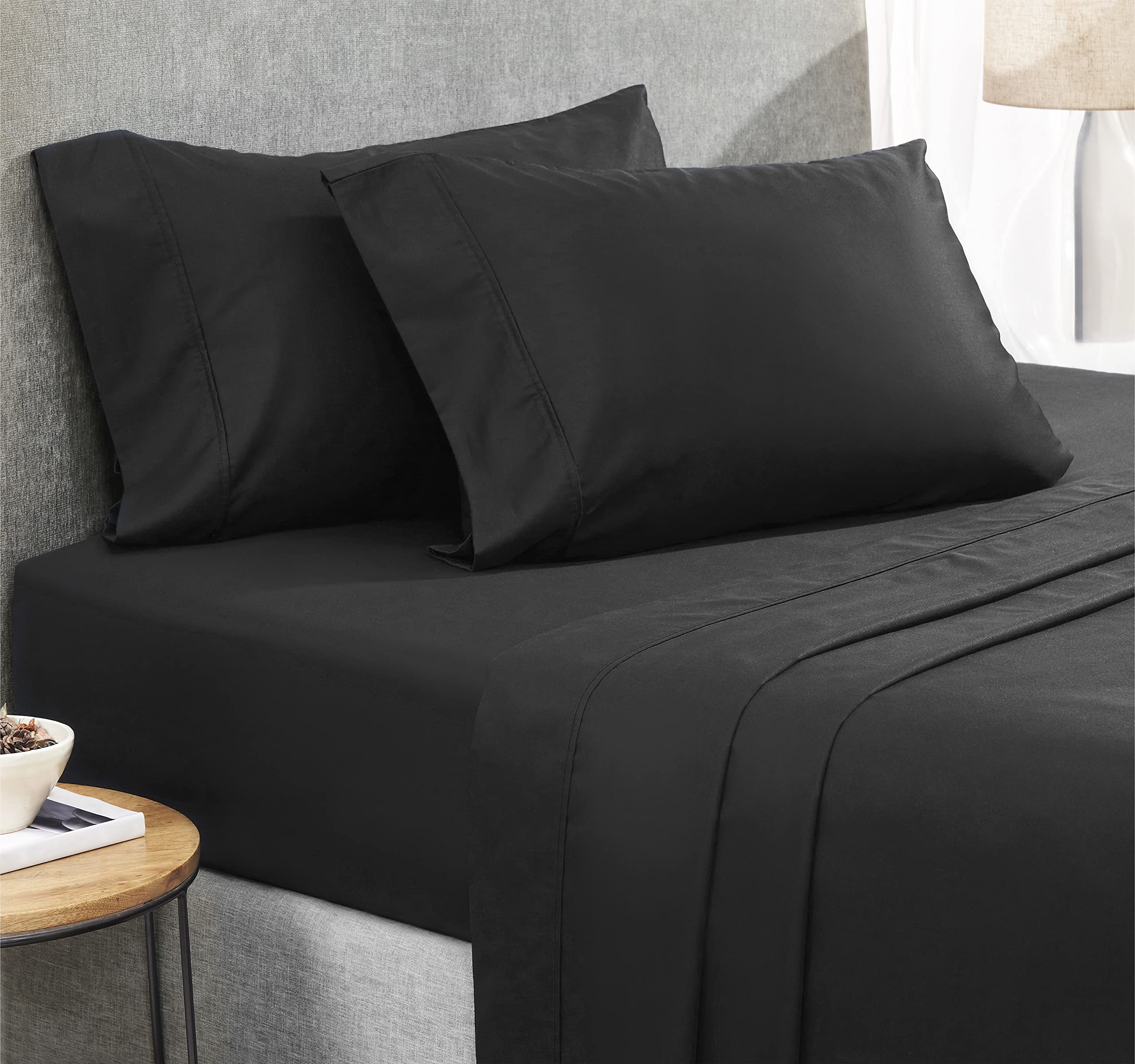 Everyday Soft Sateen Solid Sheet Set - Queen Black Sheet Set - 100% Cotton - 400 Thread Count