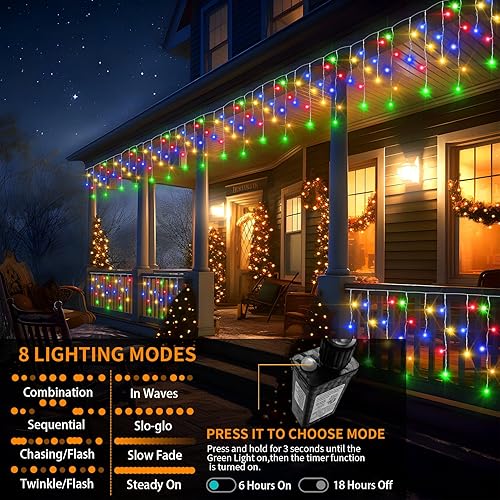 Miniatura 2 de Luces de Navidad para decoración al aire libre, 82 pies, 180 tiras, cortina de luces de hadas, 8 modos de enchufe, 630 LED, temporizador
