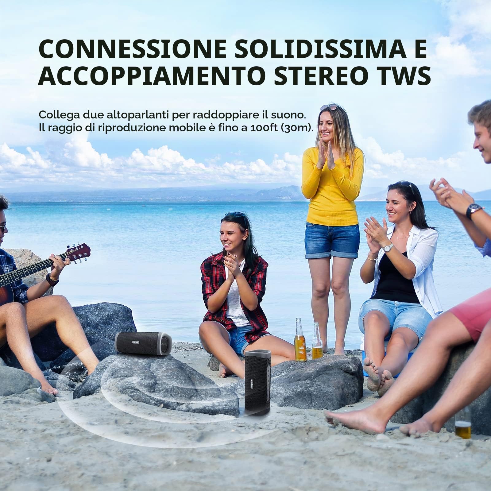 EarFun UBOOM L Cassa Bluetooth Potente Portatile, JumboBass Sound | Suono Stereo 28W, Bassi Potenti con 2 Driver, IP67, Dual Pairing, 16 Ore di Autonomia, per Casa Viaggio e Feste, Nero