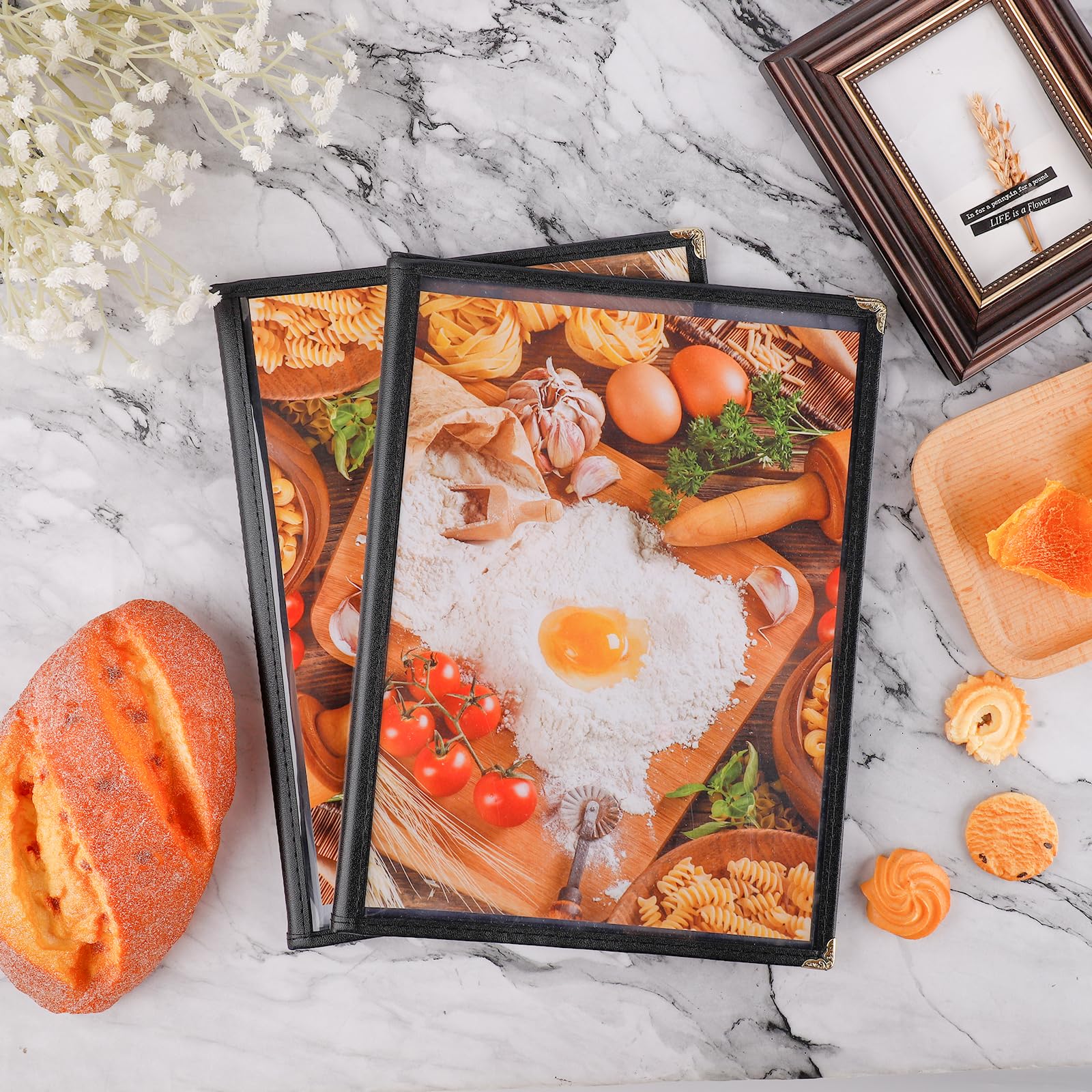 2 Piezas Fundas para Menú, 30x21cm Fundas para Menú de Restaurante Vista de 4 Páginas y 8 Vistas Fundas para Menú Transparentes Se Adapta a Papel Tamaño A4 para Restaurante Hogar (Negro)