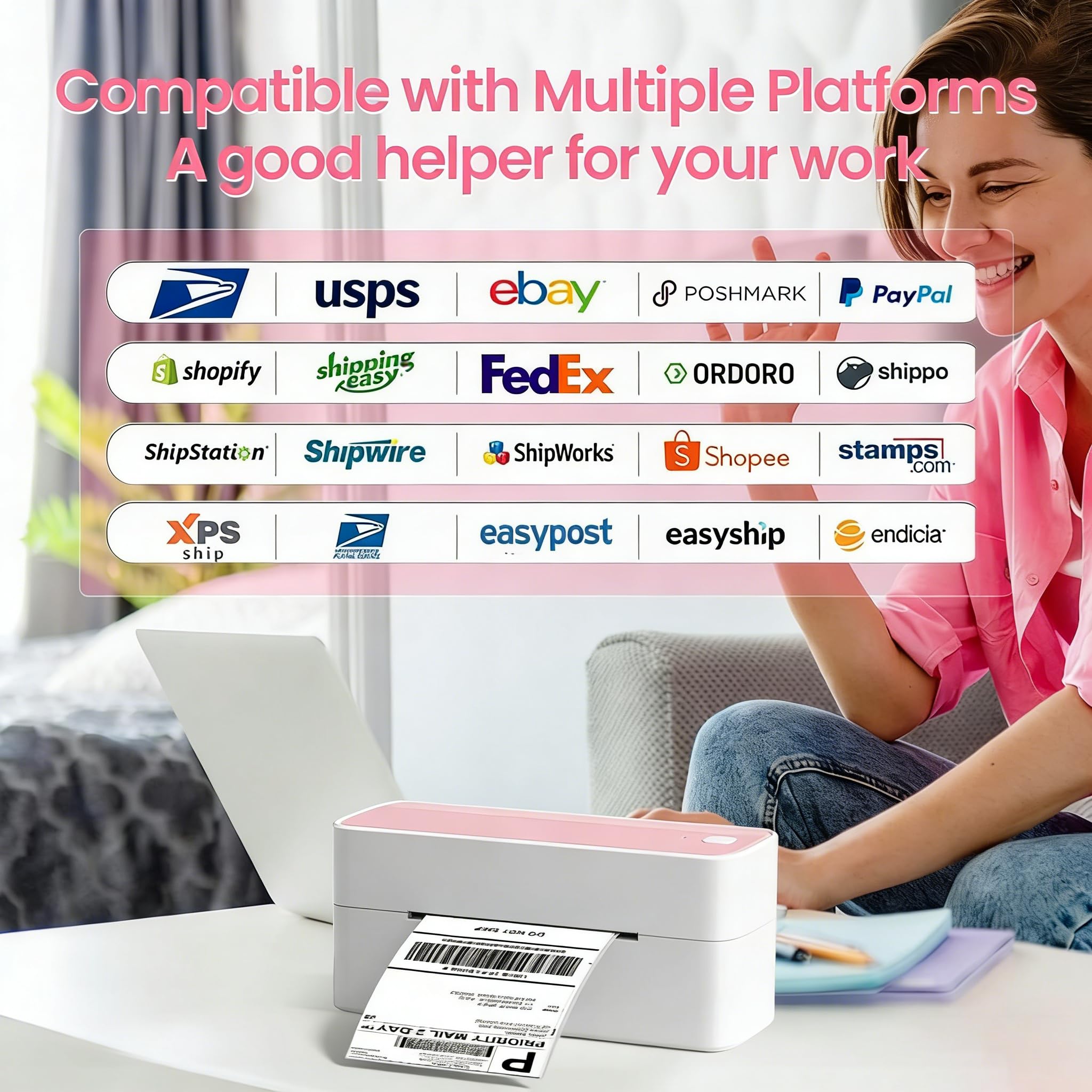 Phomemo Bluetooth Thermal Label Printer, 241BT 4X6 Wireless Shipping Labels Printer for Small Business, Pink Label Printers for Shipping Package, Compatible with iPhone, Android, Amazon, Shopify, USPS