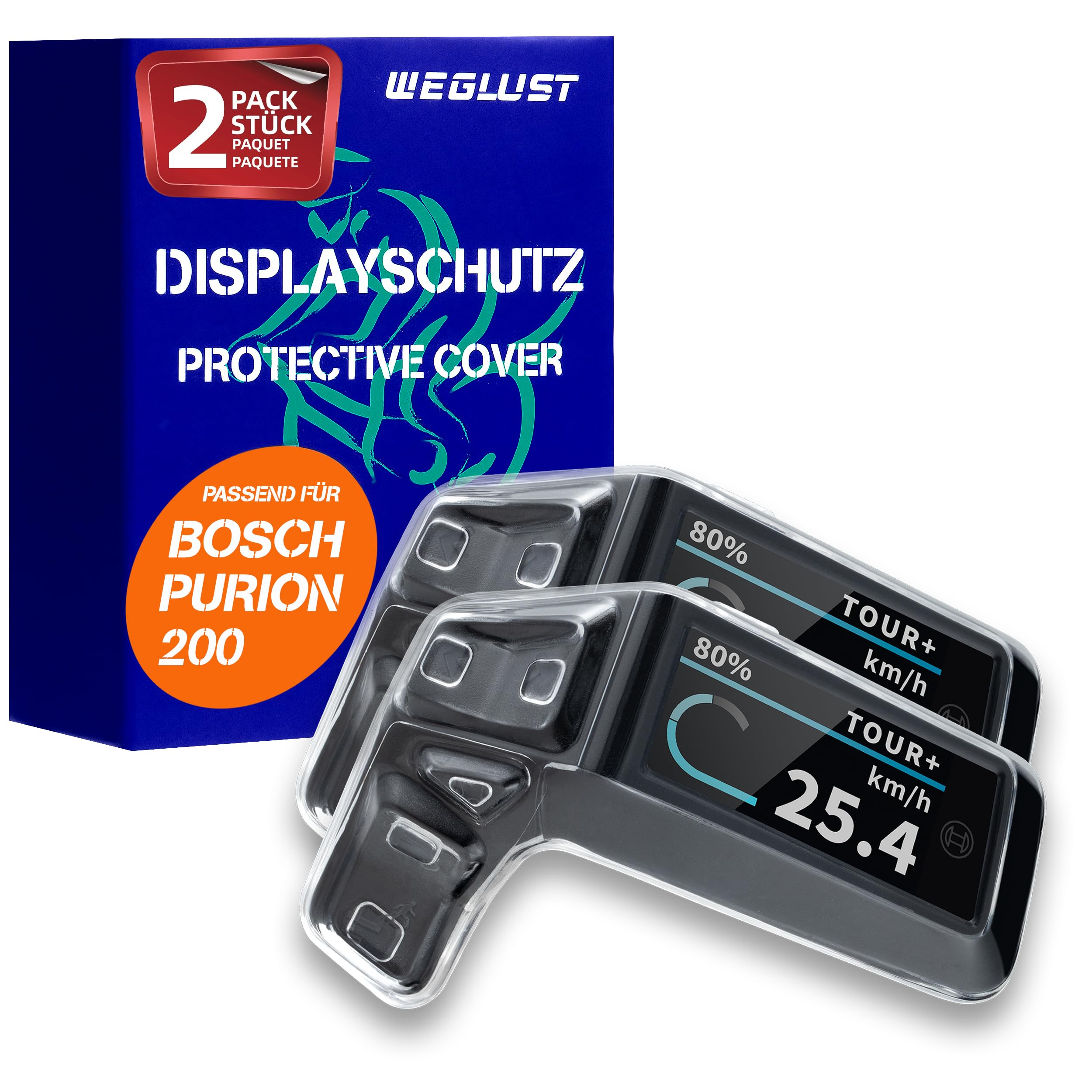 WEGLUST für Bosch Purion 200 Display Schutzhülle | E-Bike Displayschutz | Transparent und wasserdicht | Stoß- und Kratzschutz (2 er set)