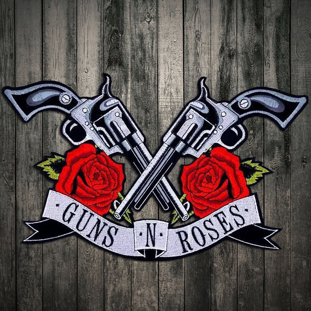 Photo 1 of Sunbe Guns Roses Iron on Patch 21X36cm Embroidered Applique