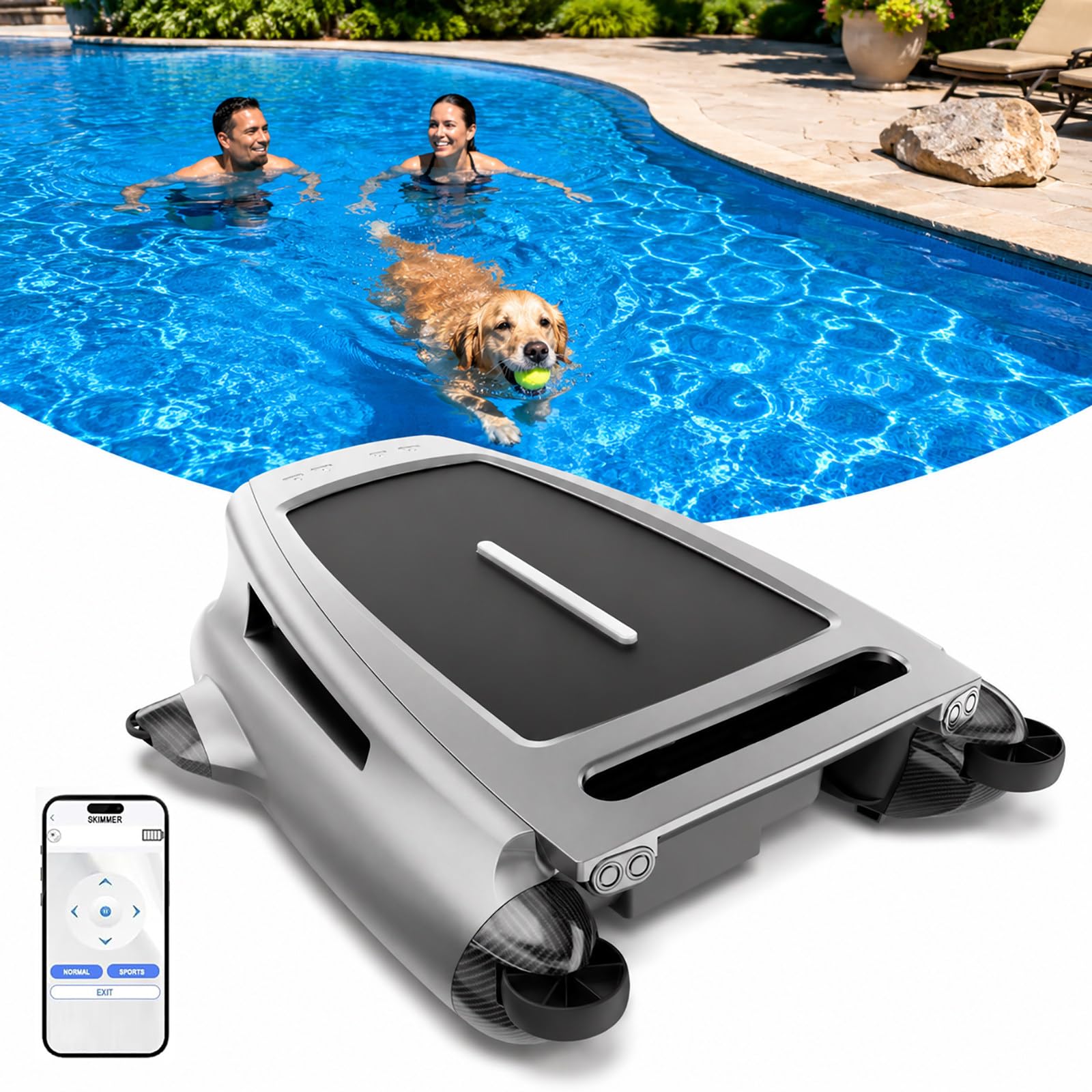 HCAUYNN Robotic Pool Skimmer, Solar Floating Pool Skimmer for Above Ground & In-Ground Pools, Automatic Pool Cleaner with Large Debris Basket