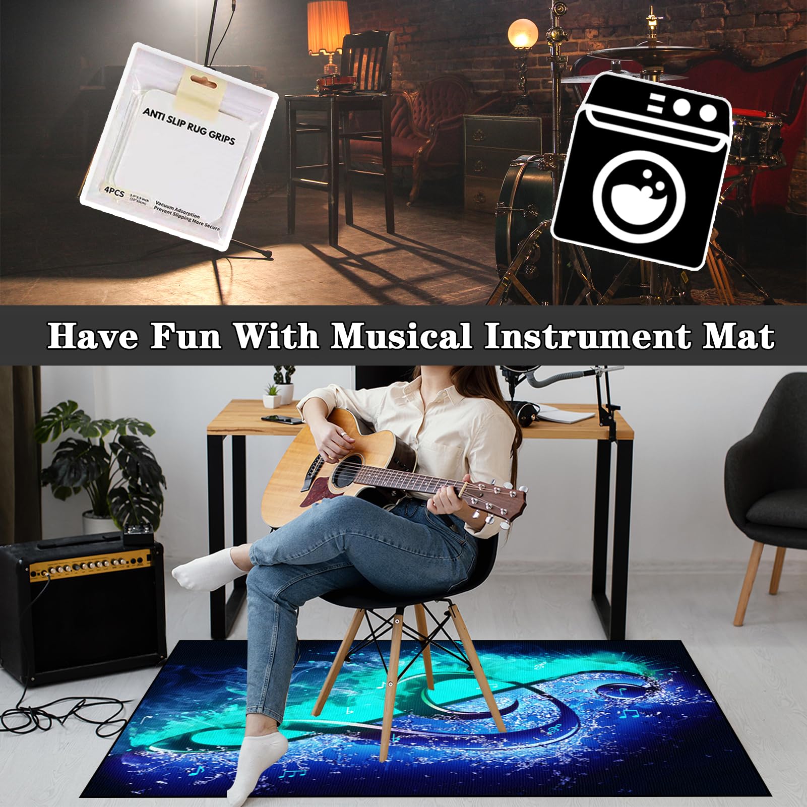 Tappetino per Batteria e Percussioni - Tappeto a Tamburo Insonorizzato - Tappeto per Batteria - Tappeti Rettangolari Antiscivolo per Batteria Elettroniche Rullante Acustica Grancassa 120 x 80 cm