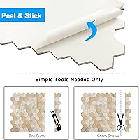 Vista 5 de BeNice Azulejo de cocina para salpicaduras de pelar y pegar, azulejos impermeables para salpicaduras de ducha, azulejos hexagonales, azulejos