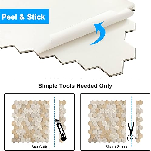 Miniatura 5 de BeNice Azulejo de cocina para salpicaduras de pelar y pegar, azulejos impermeables para salpicaduras de ducha, azulejos hexagonales, azulejos de