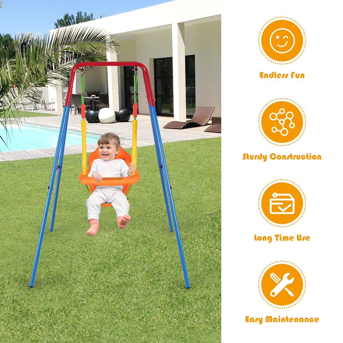 Buy HONEY JOY Toddler Swing Set, Heavy Duty Metal AFrame Swing Stand & High Back Baby Swing