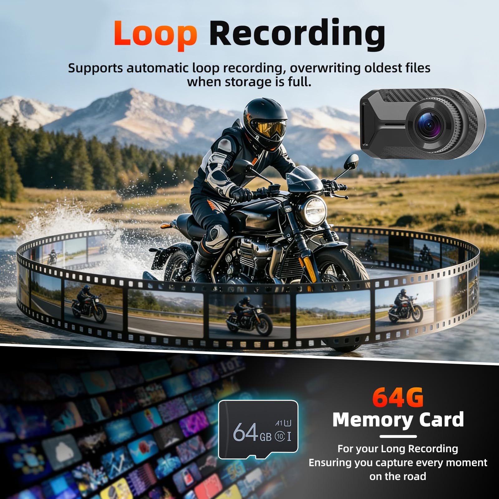 Motorrad-Dashcam ohne Display, 1080P IP66 wasserdichte Frontkamera mit WiFi App, Loop-Aufnahme, 110° Weitwinkel
