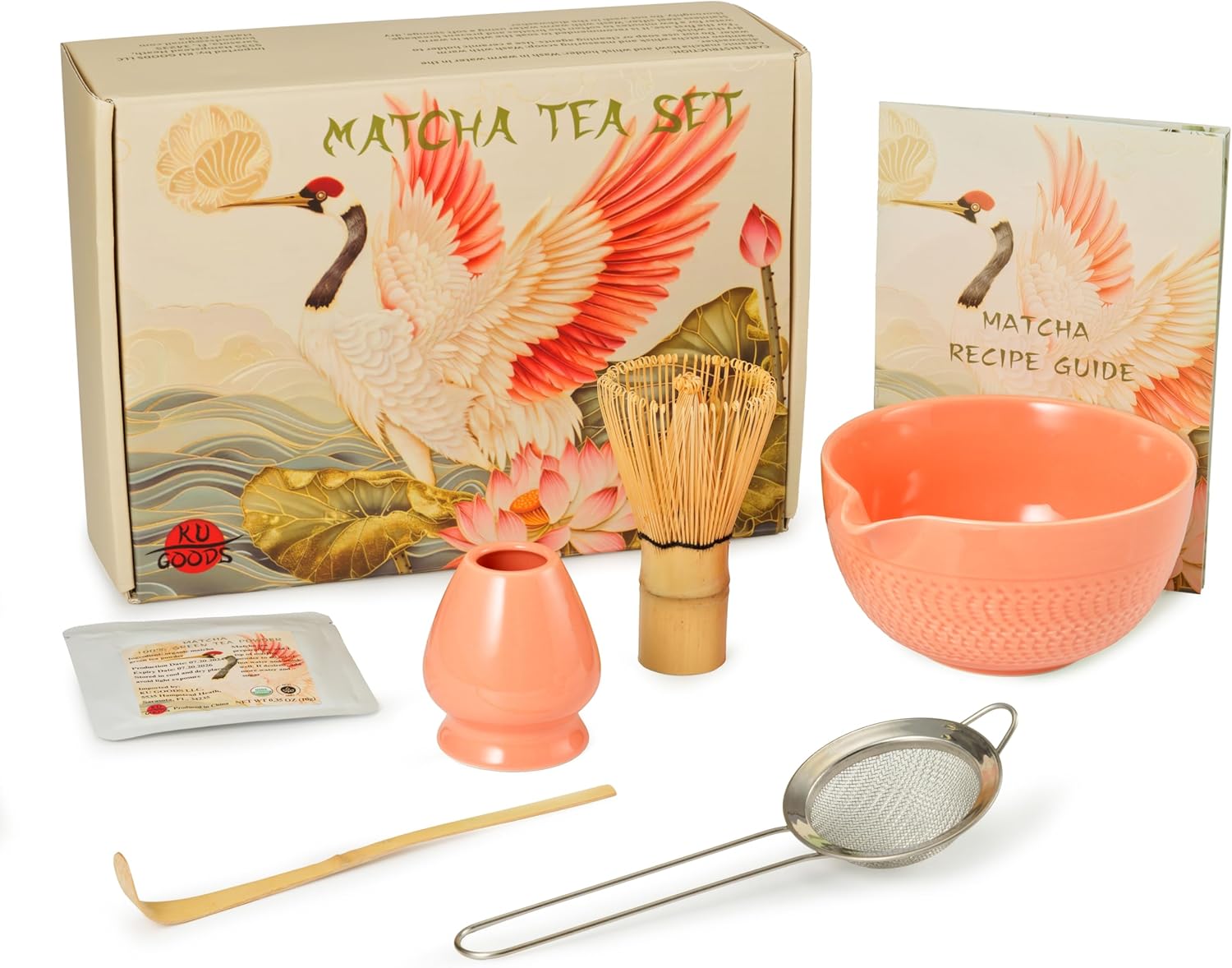 KU GOODS 7 Pc Japanese Matcha Tea Set Bamboo Whisk, Bowl