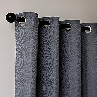 Blackout Curtains for Bedroom and Living Room, Curtains & Drapes with Thermal Insulation for Room Darkening, Gray Satin Jacquard Leaf, 140 GSM Window Curtain Panels (42 x 63 Inch) - Buy now