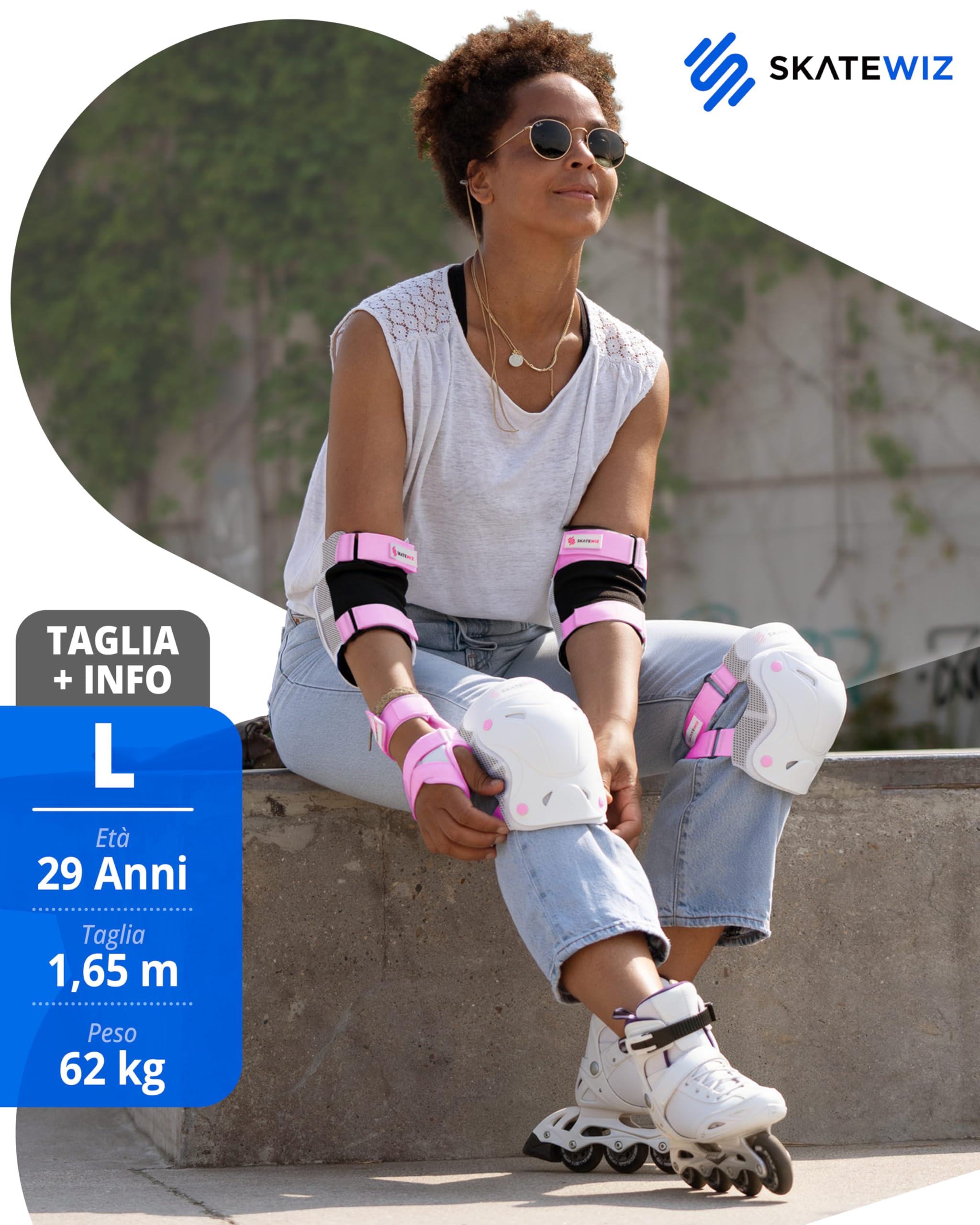 SKATEWIZ Protezioni Pattini Bambina [6pc] Protezioni per Pattini per Ragazze - Ginocchiere Bambina, Bambino e Adulti