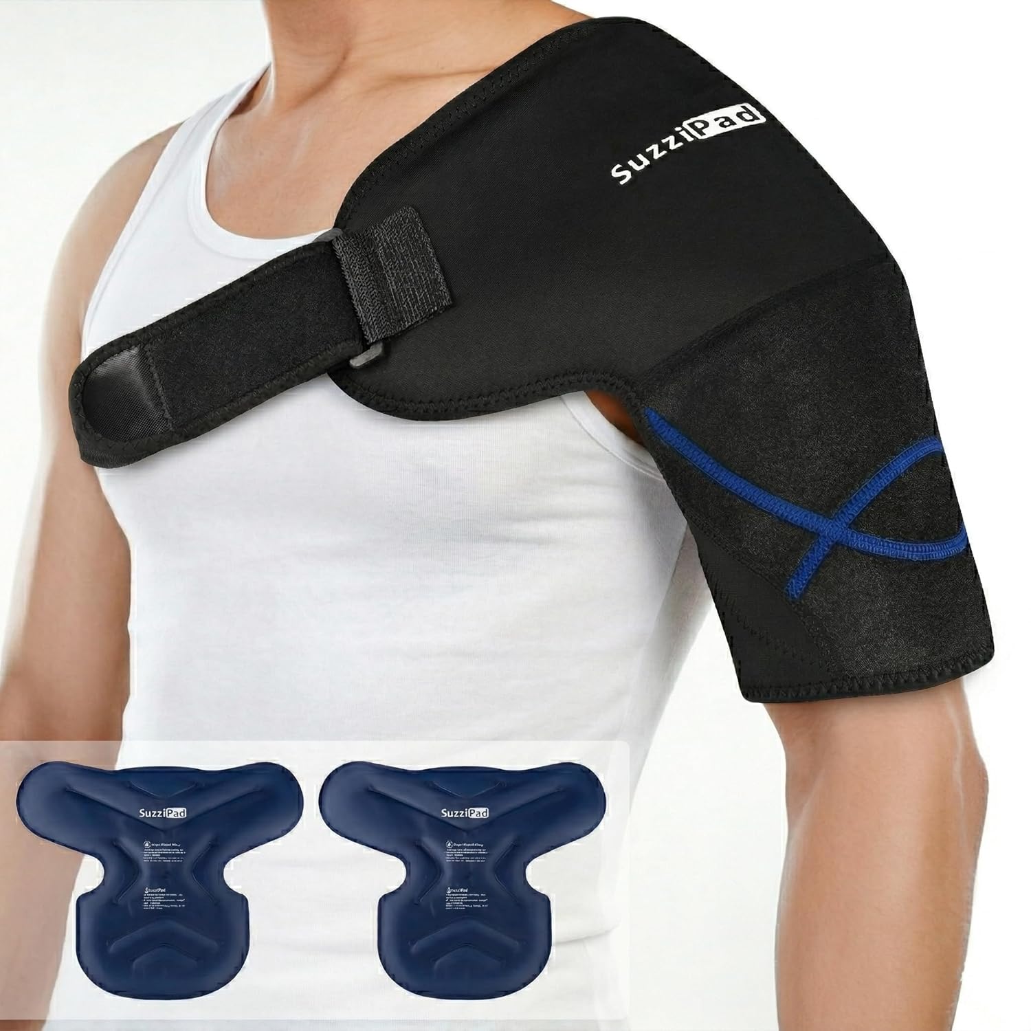 SUZZIPAD Reusable Shoulder Ice Pack with Adjustable Strap & Detachable Gel Packs for Targeted Muscle Recovery, Post-Workout & Sports，Medium，2 Packs