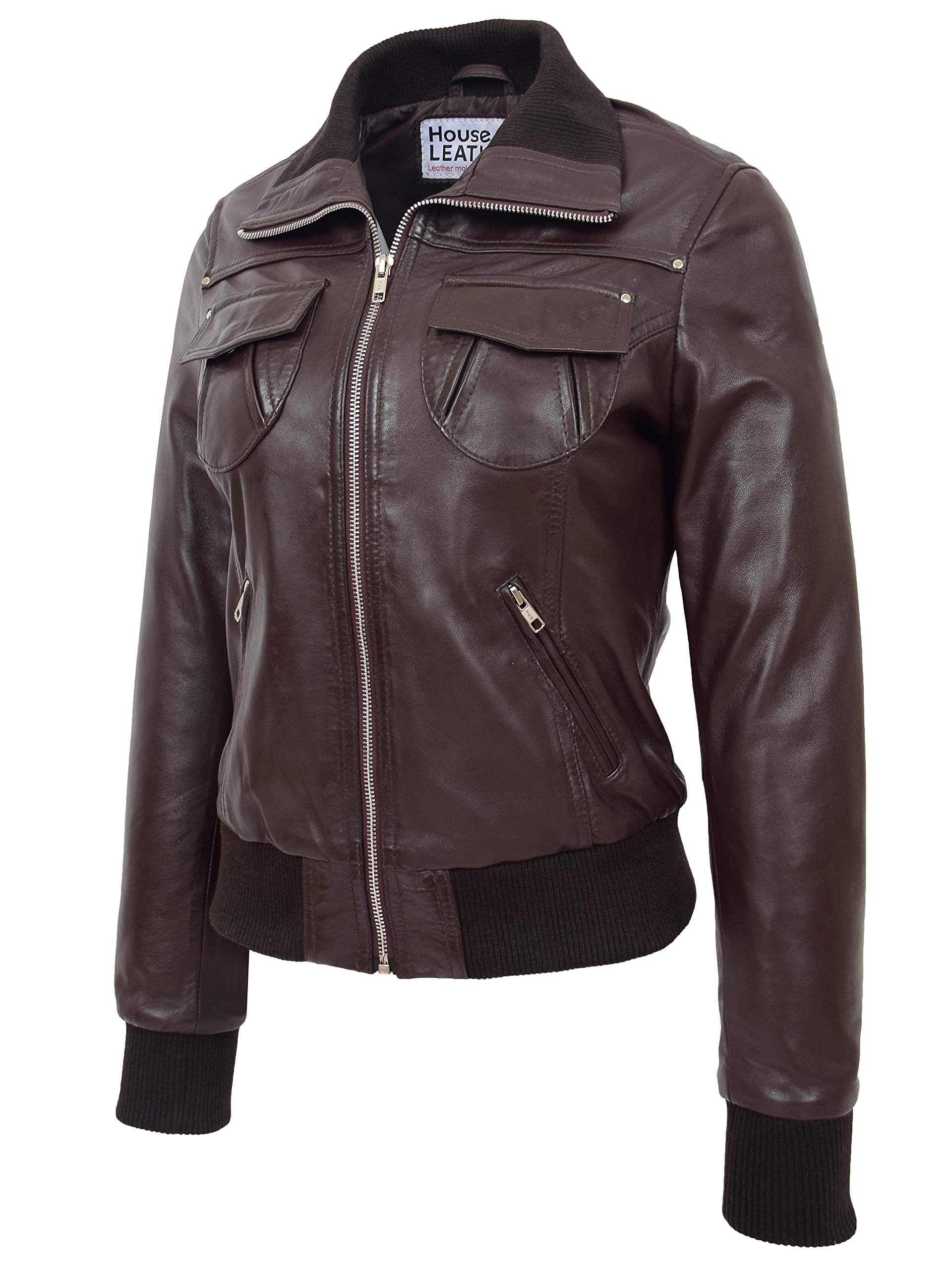 Veste bomber ajustée en cuir véritable pour femme