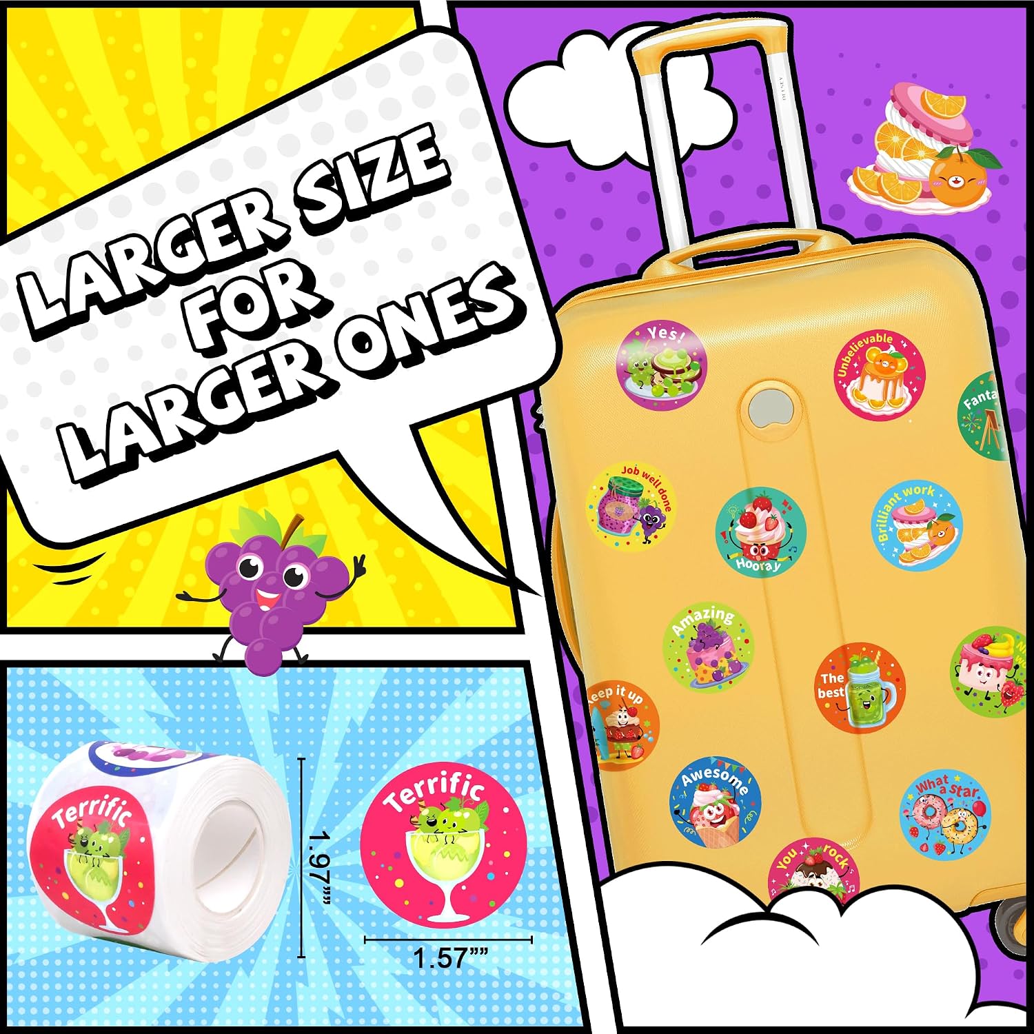 HORIECHALY 600 Pcs Scratch and Sniff Scented Stickers for Kids | 3 Rolls, 1.57 Inch; Motivational Reward Classroom School Stickers; Smelly Encouragement for Teachers, Students; Giftable