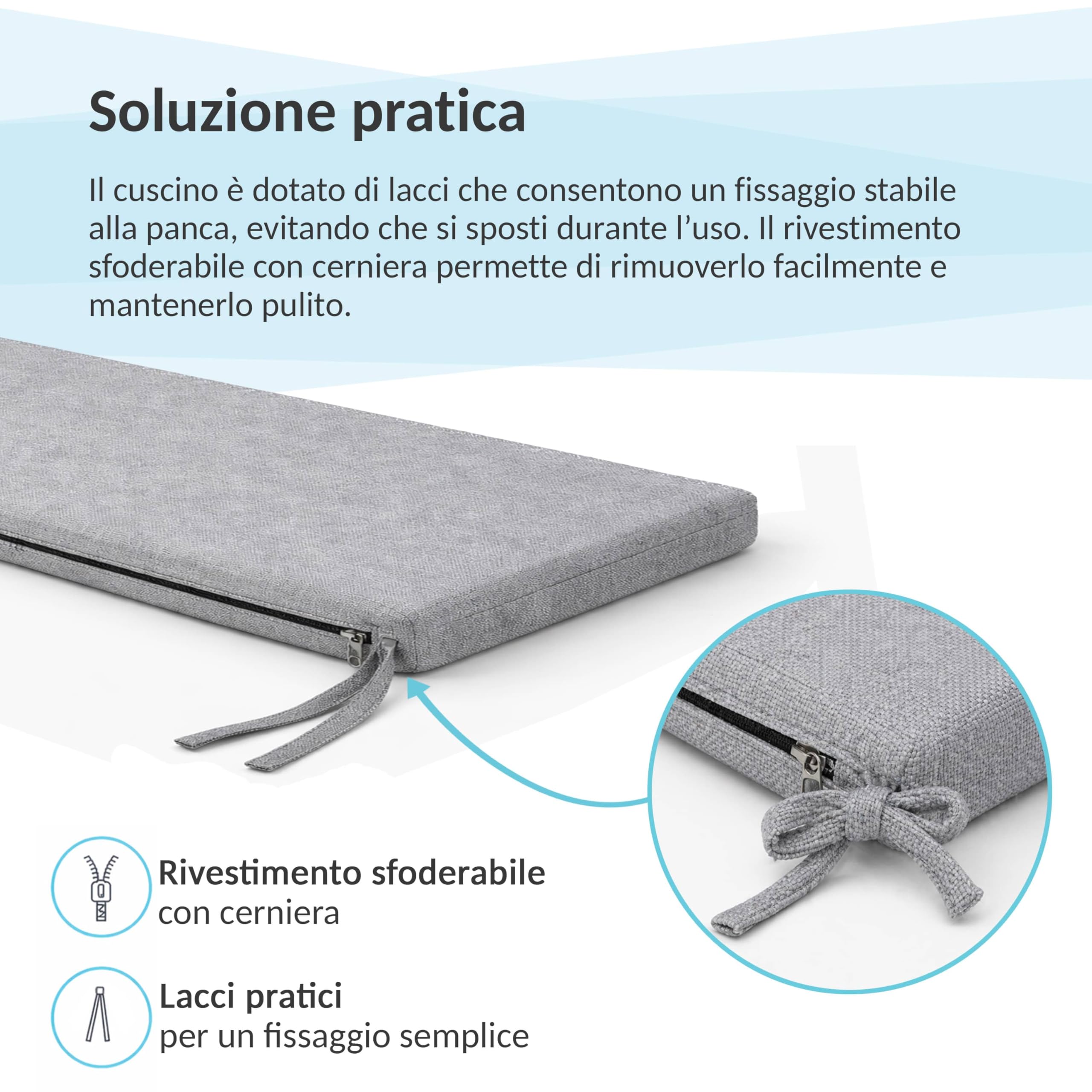 POKAR Cuscino per Panca 110x50 cm | Sfoderabile con Lacci Antiscivolo | Seduta per Panchina, Panca da Giardino, Dondolo, Sedia | Interno ed Esterno | OEKO-TEX | Prodotto nell'UE | Marrone