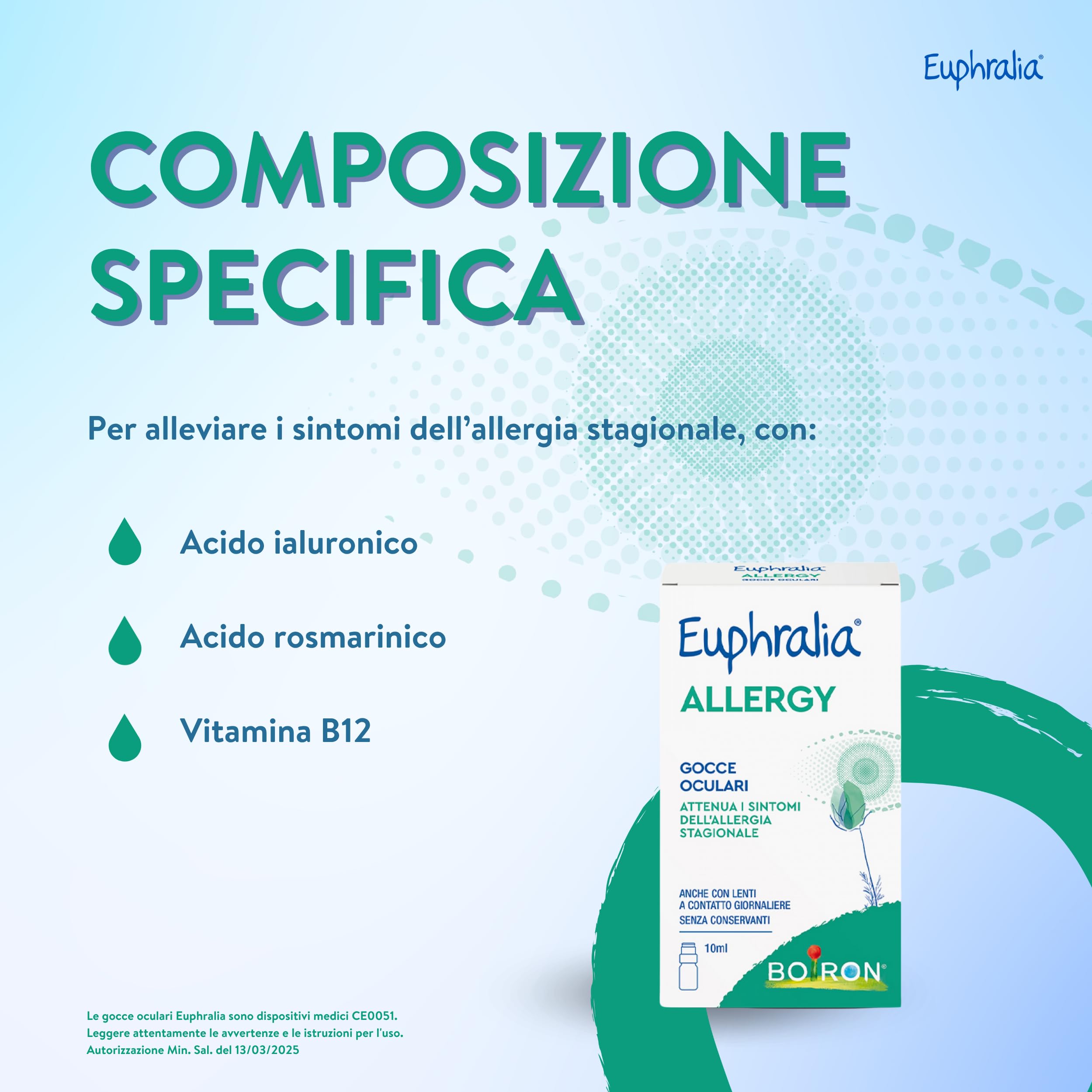 Euphralia Allergy - Gocce Oculari, Allergia, Congiuntivite Allergica, Fastidio Oculare, con Acido laluronico e Vitamina B12 - Flacone da 10 ml + Panno occhiali