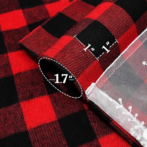 Miniatura 3 de WUBODTI Paquete de 2 cortinas de cenefa a cuadros rojos de Navidad para cocina, cenefa a cuadros rojos y negros con bordado de encaje, bolsillo para