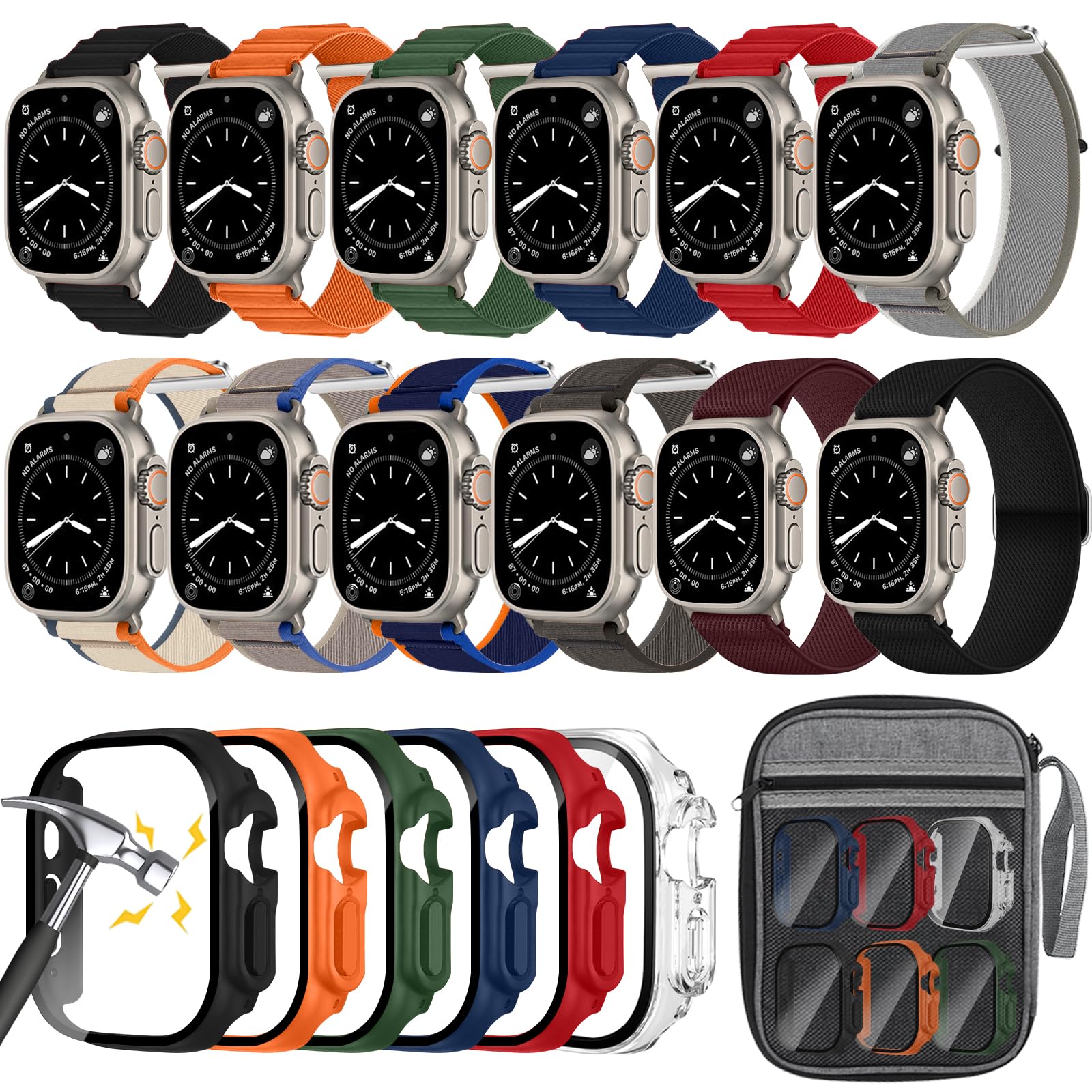 Photo 1 of 12pack Watch Band and 6pack Watchcase Compatible With Apple Watch Ultra 3 2/Ultra 49mm Bands, Nylon Band and Screen Protector Case Organizer for iWatch Ultra 3 2/Ultra
