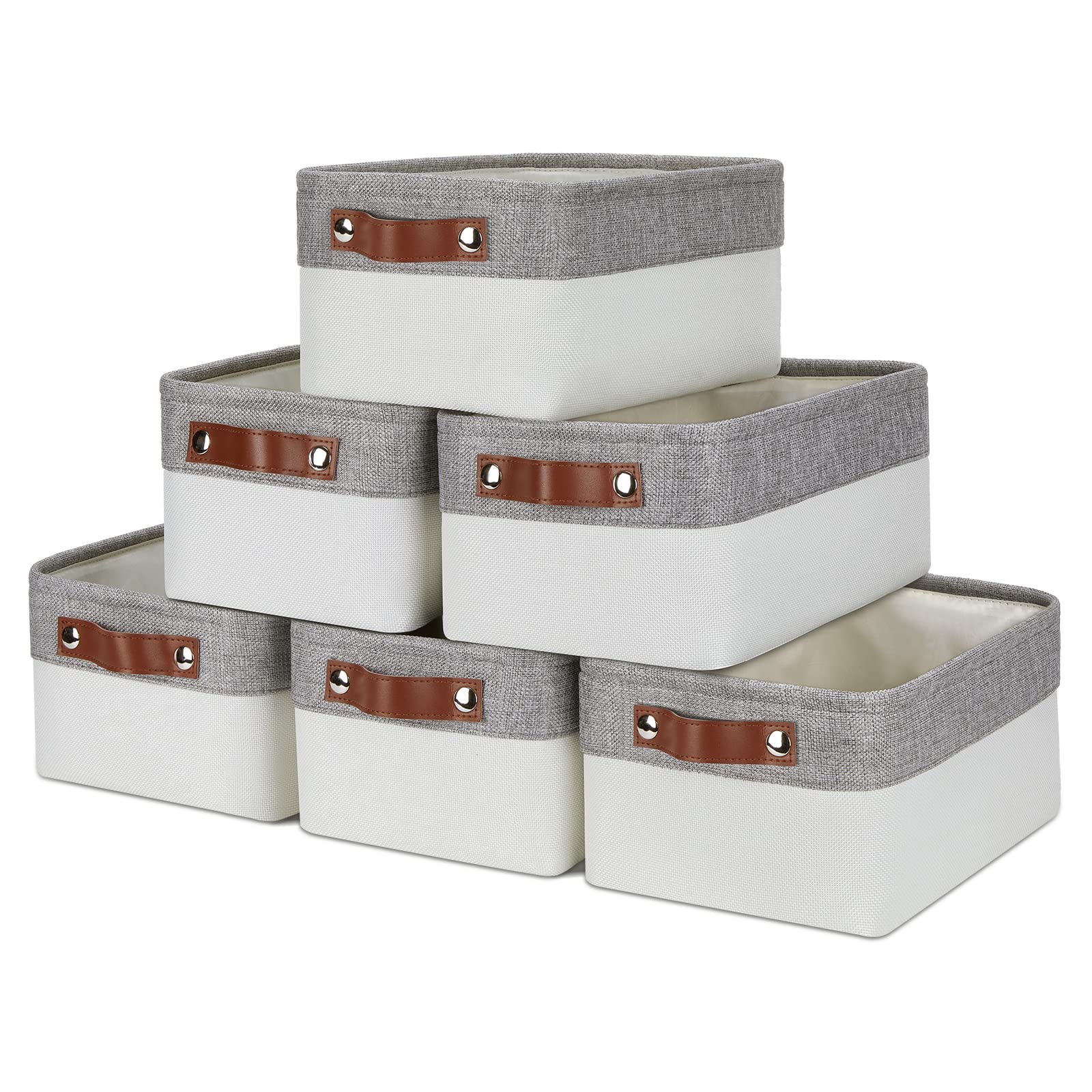 DULLEMELO Aufbewahrungskörbe zum Organisieren, kleine Stoffkörbe für Regale, Schränke, Kinderzimmer, Zuhause, Büro, leere Geschenkkörbe (6 Stück, Grau und Weiß)
