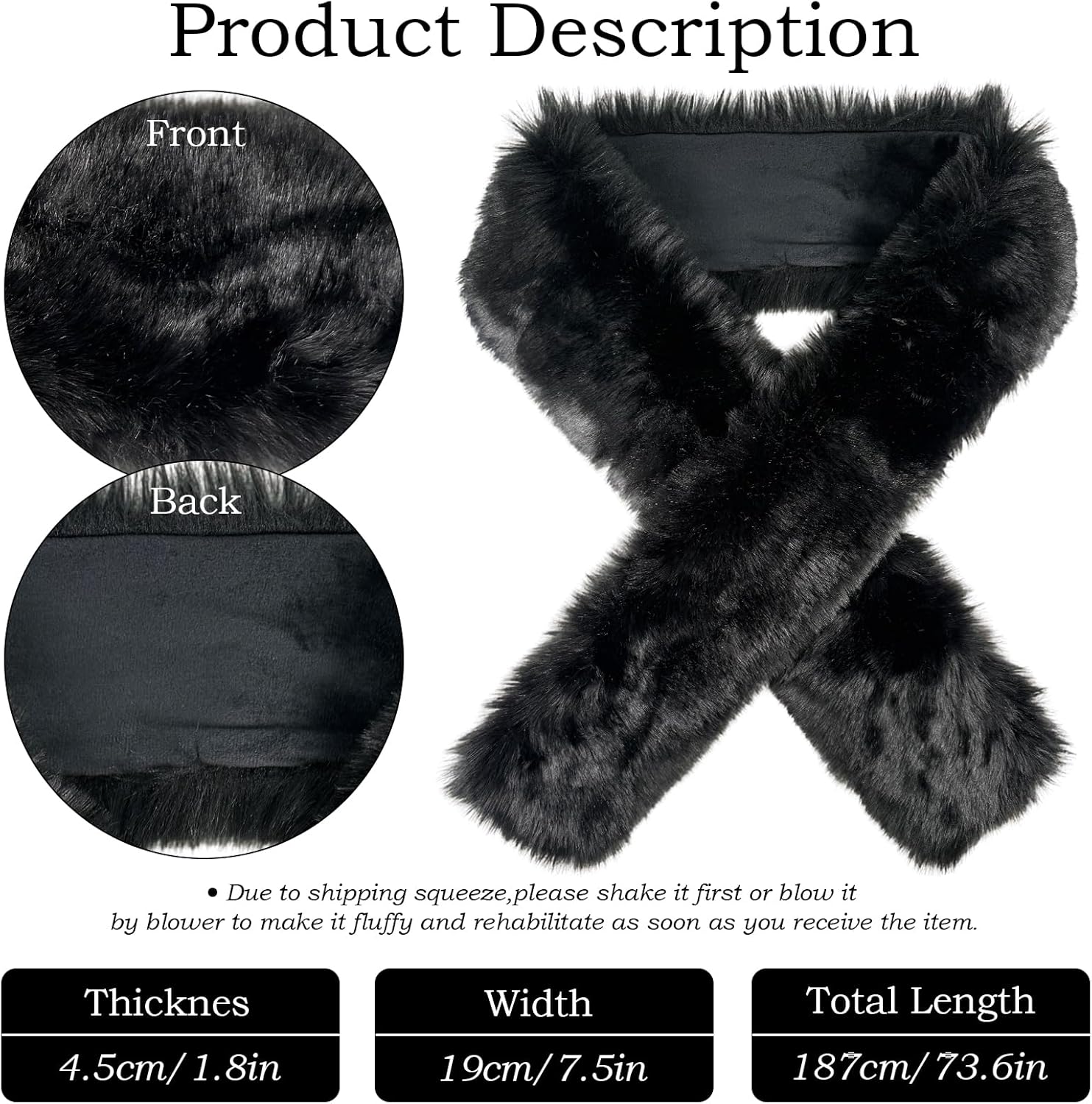 Women's Faux Fur Wrap Shawl 1.7m Long with Fox Trim - Heavy Warm Winter Scarf for Bridal Wedding Parties Dinner - Image 2