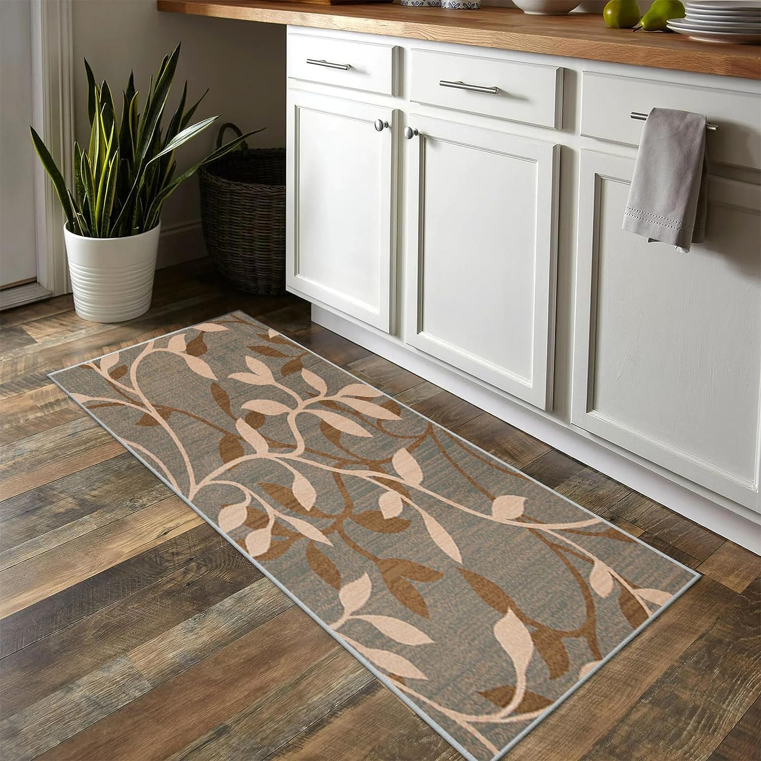 Tappeto Passatoia Cucina Corridoio Antiscivolo Lavabile 3 Metri, Runner Lungo Marrone Motivo Floreale Durevole Per Camera Soggiorno, Brown 10, 80x300cm