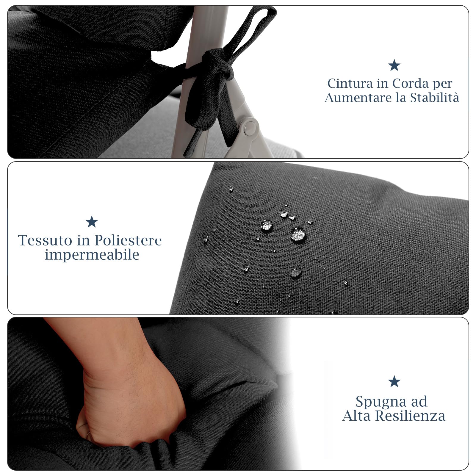 COSTWAY Cuscino Imbottito per Poltrona Sdraio Relax, Cuscino a 3 Pieghe per Sdraio e Lettino, Cuscino Prendisole con Corda, per Interno ed Esterno, 117 x 56 x 12 cm (1, Nero)