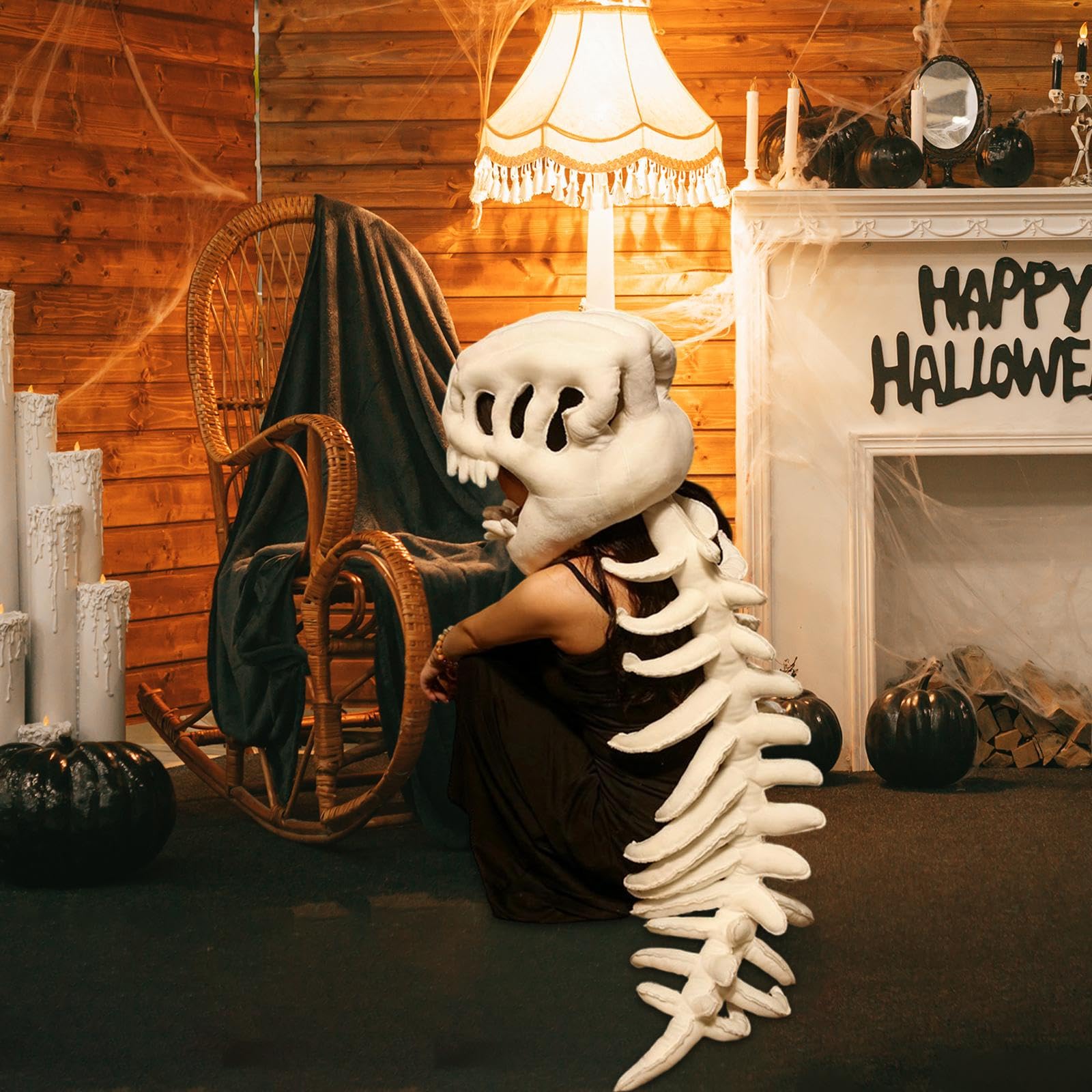 Costume da Scheletro di Dinosauro per Bambini, per travestirsi per Le Feste, Bianco