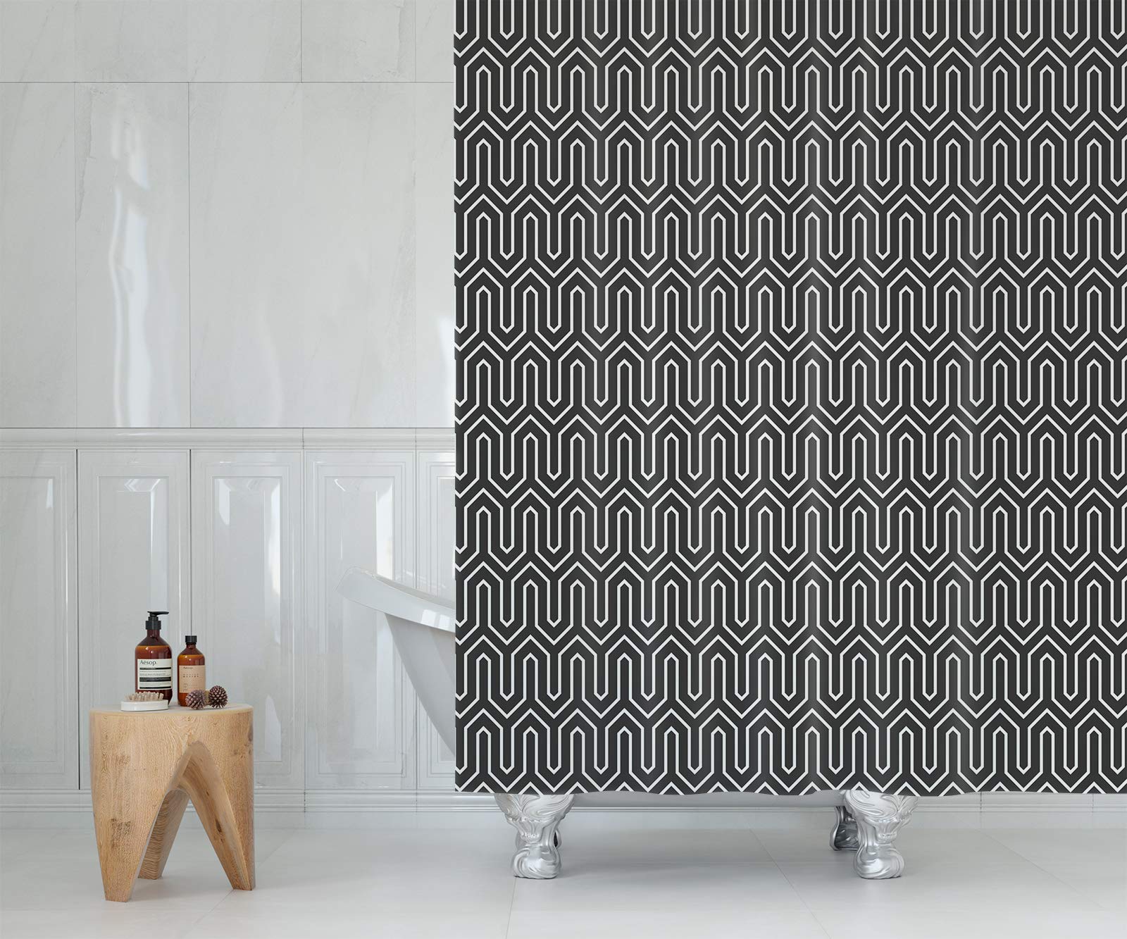 Tropik Home Extra Long Bathroom Fabric Shower Curtain With Retro Design 180cm wide x 200cm drop
