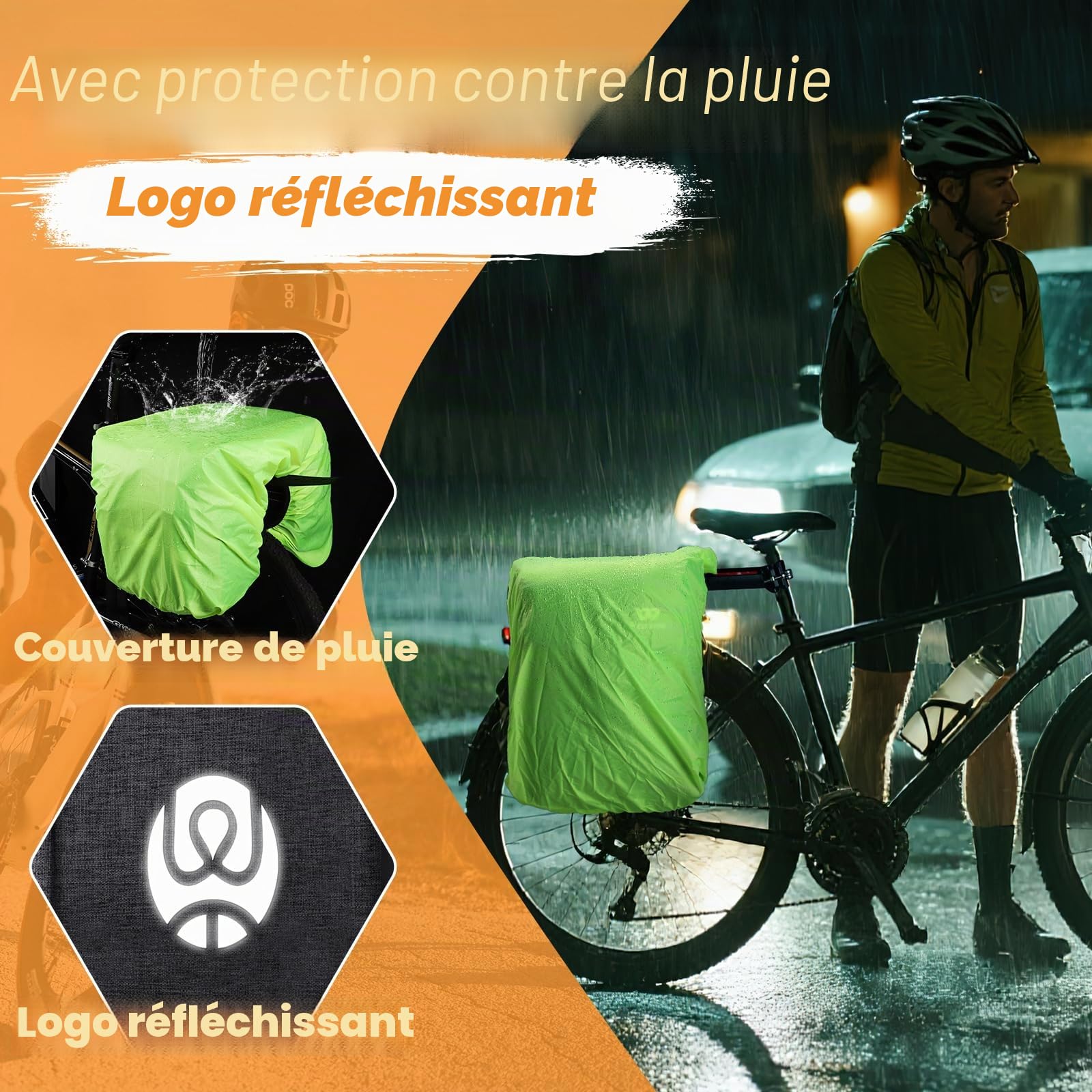 Sacoche Velo tridimensionnels pour Porte-sacoches | 35L Grands Sacoche vélo | sacoch arrière avec Protection imperméable | pour vélo de ebike VTT
