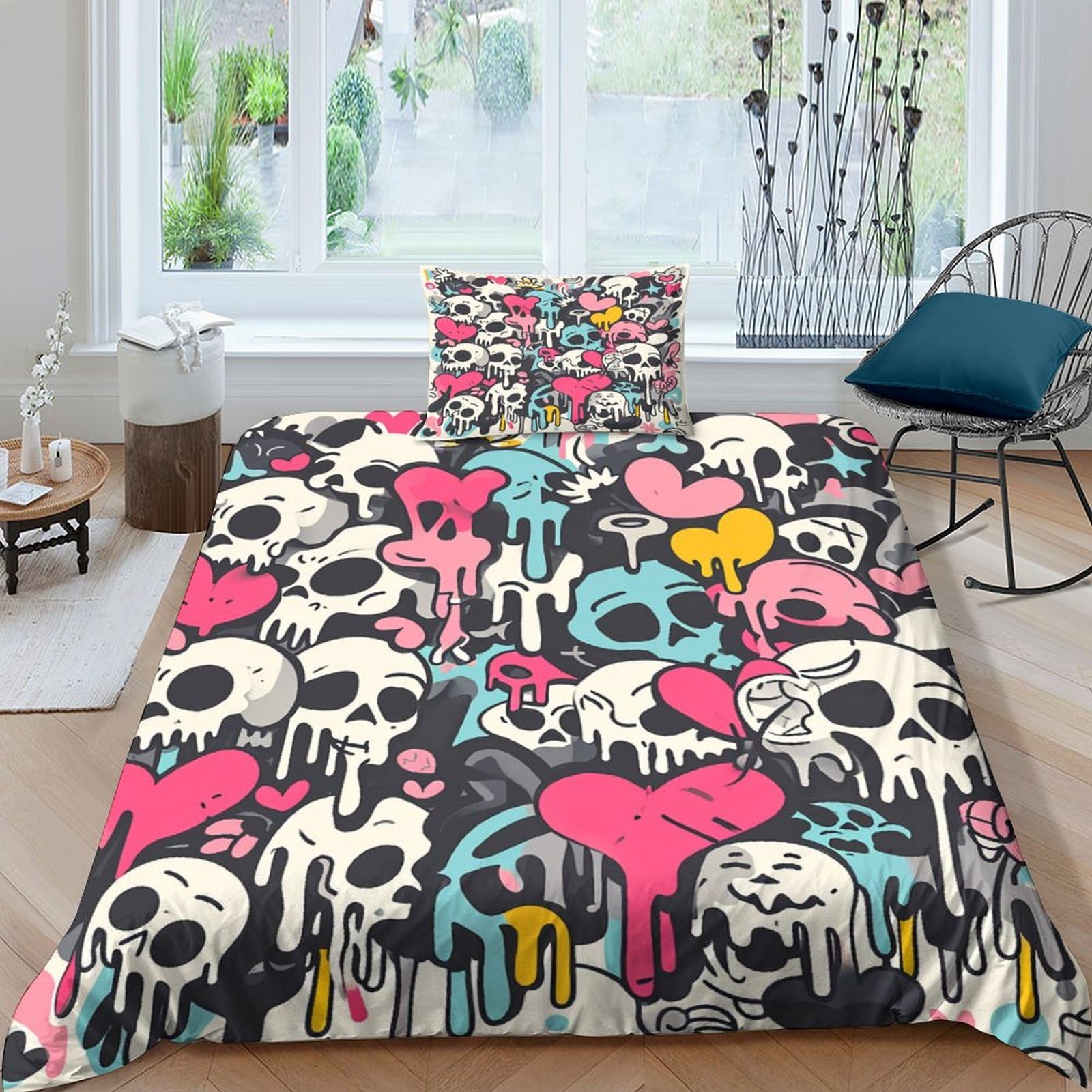 Gnmrtfeae Boys Style-14 Graffiti Comforter Cover Duvet Cover Quilt Cover For Girls Soft Microfiber With Pillow Cases With Zipper Closure Bedding Set 2 Pieces Single（135X200cm）