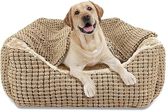 JOEJOY Rectangle XL Dog Bed Warm Hooded Dog Bed, Luxury Super Soft Pet Cave Bed Washable, Fits Up To 20/30/40/60lbs Pets, 89x64x23cm(Brown)