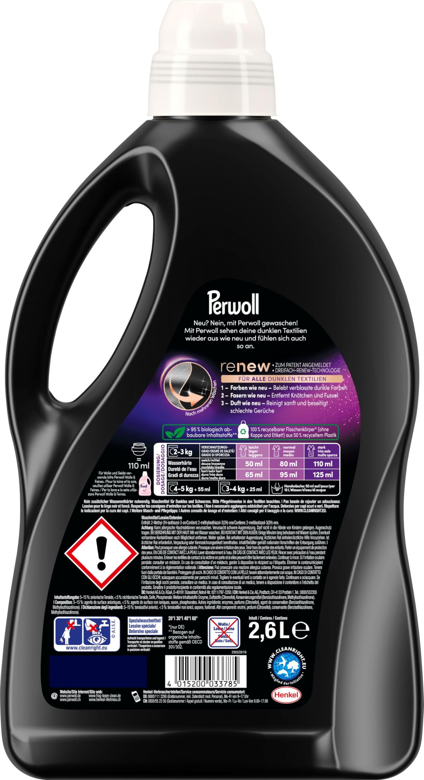 PERWOLL Black Waschmittel 208 (4 x 52 Waschladungen), Feinwaschmittel reinigt sanft und erneuert dunkle Farben und Fasern, für alle dunklen Textilien, mit Dreifach-Renew-Technologie