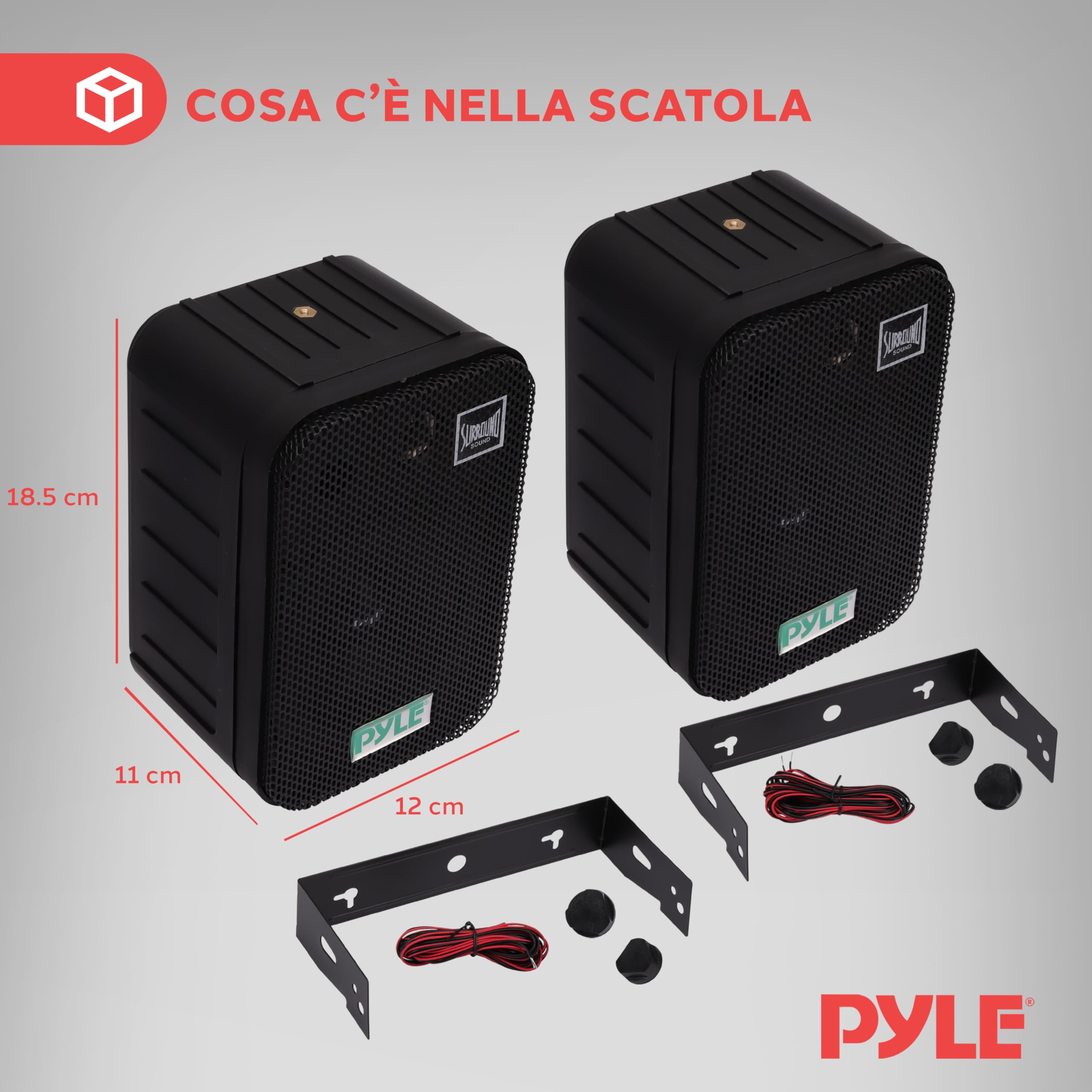 Pyle Sistema Altoparlanti Esterni con Cassa Audio Cablata, Coppia, Speaker Grado Marino 2 Vie 300 Watt Max, Woofer 8.9 Centimetri e Tweeter 2.5 Centimetri, Montaggio Universale per Parete o Soffitto