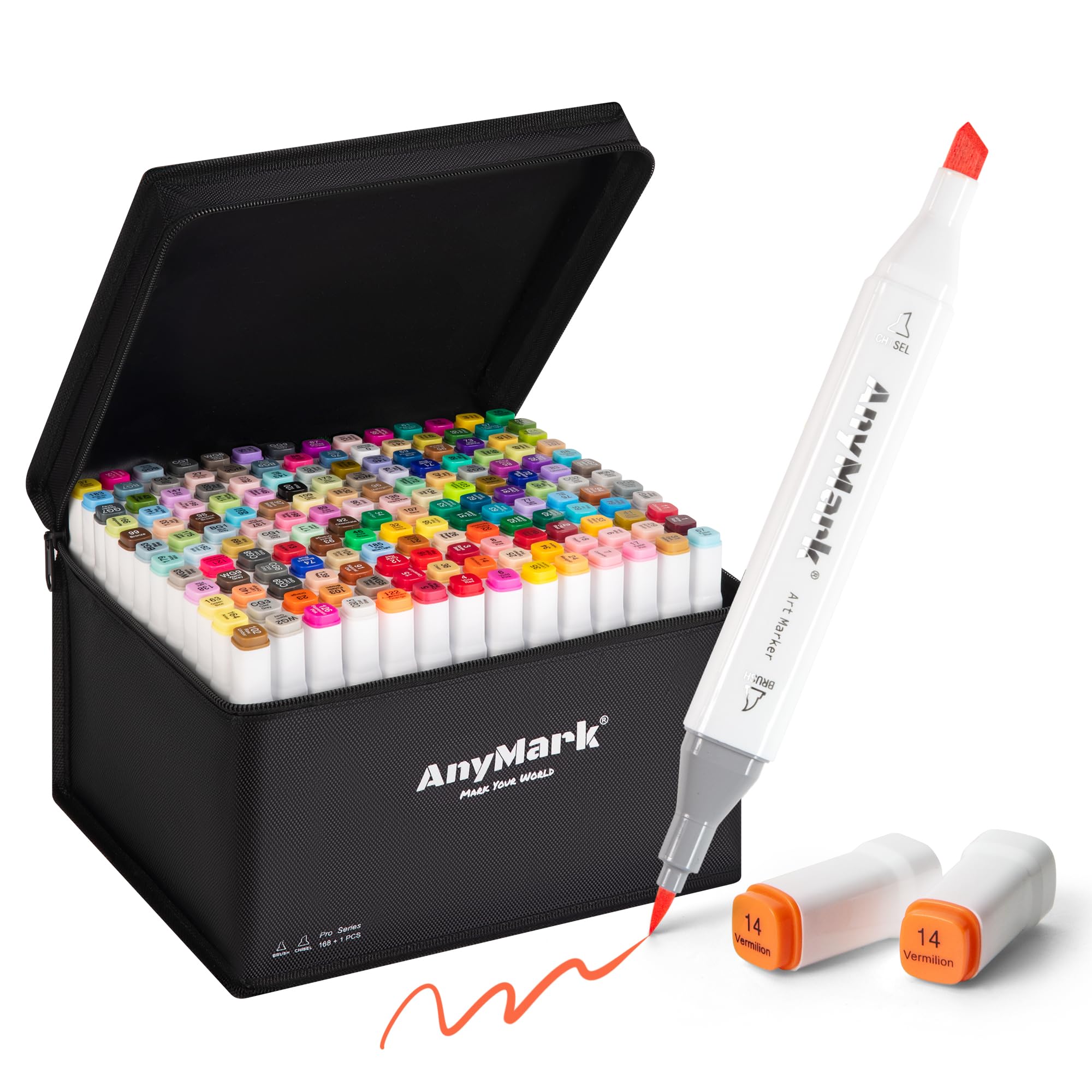 AnyMark Rotuladores Alcohol Punta Pincel, 168 + 1 Colores Marcadores Alcohol de Doble Punta, para Adultos Bocetos, Cómics, Colorear, Cuerpo Blanco