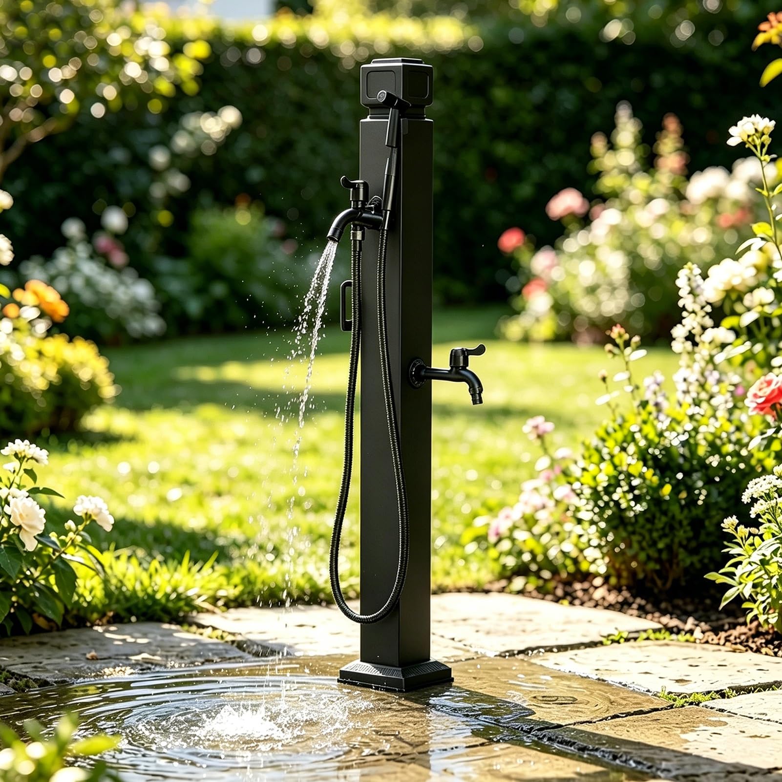 Outdoor Water Column with Faucet, Stainless Steel Vertical Water Spigot Post, Frost Proof Yard Hydrant for Garden Lawn Irrigation Washing, Side or Bottom Inlet(E,Height: 95cm/37.4in)
