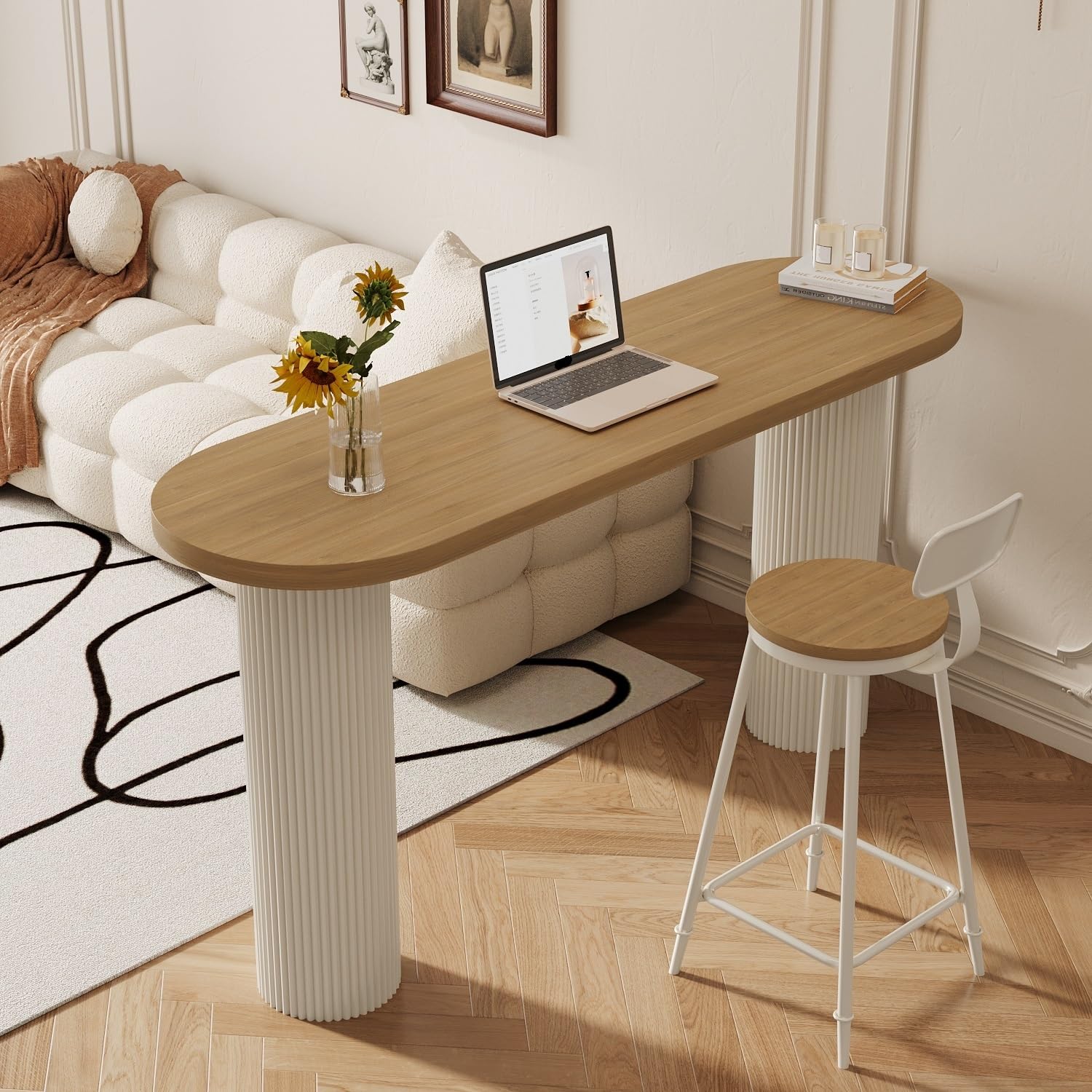 Table de Bar Table de Bar en pin, Hauteur comptoir, for Cuisine, pub, Salle à Manger, avec Pieds Robustes(200 * 40 * 105cm)