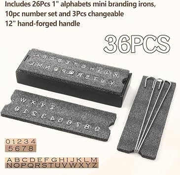 36Pcs Mini 1 Branding Irons, Alphabet Alphanumeric Mini Custom Iron Personalized Set, 26PCS English Letters and 10PCS Numbers Iron for Woodworking Leather Hats DIY Cowhide Brander Handicrafts Logo