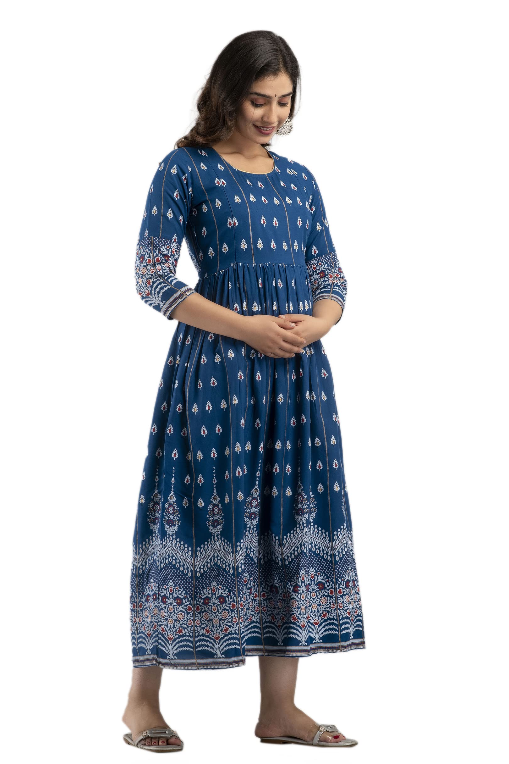 Devek Enterprises - Vestido de maternidad de rayón Anarkali para mujer, vestido de embarazo, vestido de alimentación fácil