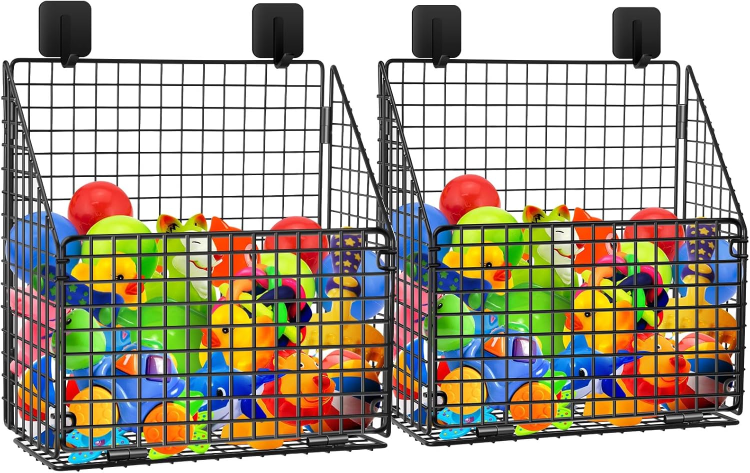 2 Pack Large Bath Toy Storage, Metal Bathtub Shower Toy Holder, Foldable bath Tub Toy Organizers Black, Bathroom Toy Storage with Drainage for Sorting Toys/Clothes/Toiletries