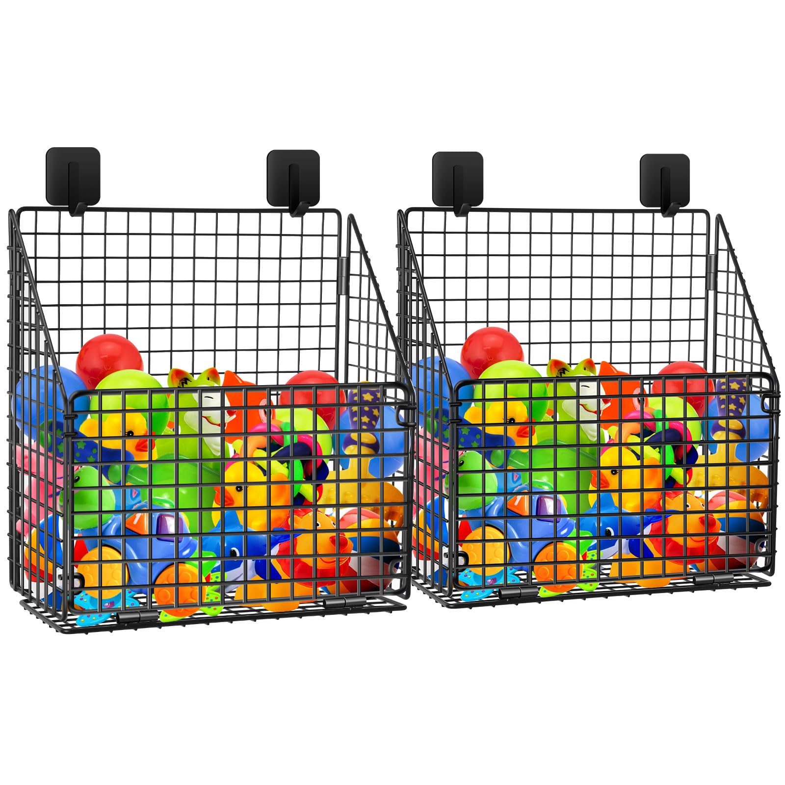 2 Pack Bath Toy Storage Organizer Basket, Large Metal Foldable Bathtub Shower Organizer, Wall Mounted Hanging Shower Basket