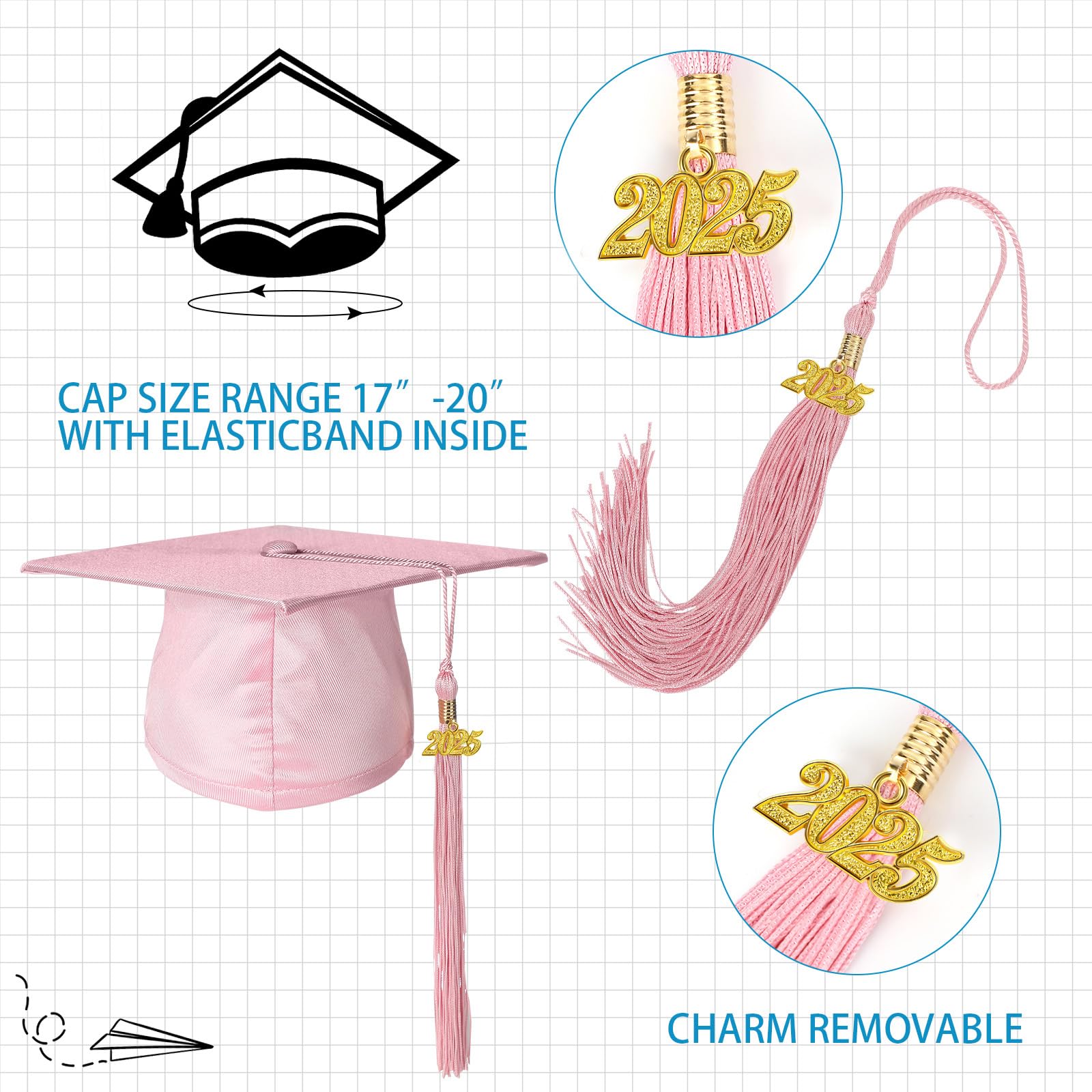 Foaincore 2025 Year Preschool and Kindergarten Graduation Gown Cap Tassel Set with 2025/2026 Charm Printed Stole Grad Gift(24,Pink)