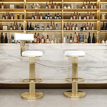 FUNROLUX Bar Stools Set of 2, Modern Counter Height Bar Stools with Metal Base and Leather for Kitchen Island, White