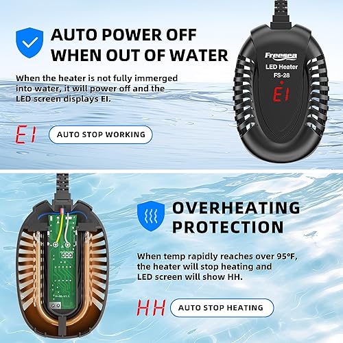 Miniatura 2 de FREESEA Calentador de tanque de peces de acuario calentador de tortuga sumergible pequeño de 75 W con controlador externo de temperatura ajustable