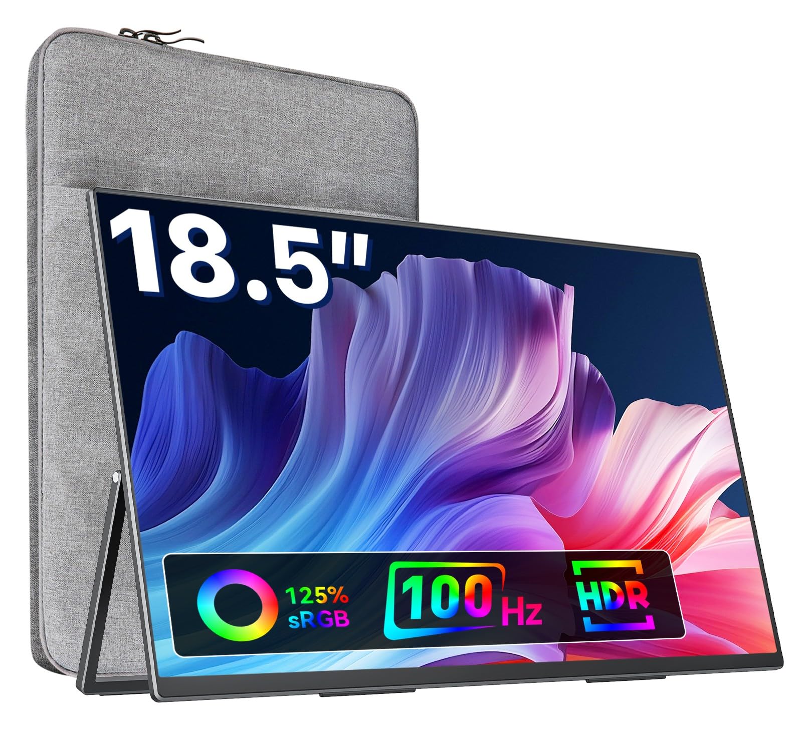 VisionOwl 18.5 Inch Large Portable Monitor, 1080P FHD 100Hz IPS External Display, 125% sRGB, USB-C HDMI Travel Screen Built-in Kickstand & Speakers for Laptop Mac Surface PC PS5 Xbox, VESA Mountable