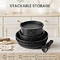 Vista 7 de Simple Deluxe 12 Pcs Non-Stick Cookware Set, with Black Granite Texture and Detachable Handles, Resistant to High Temperatures, Oven Safe, PFAS and